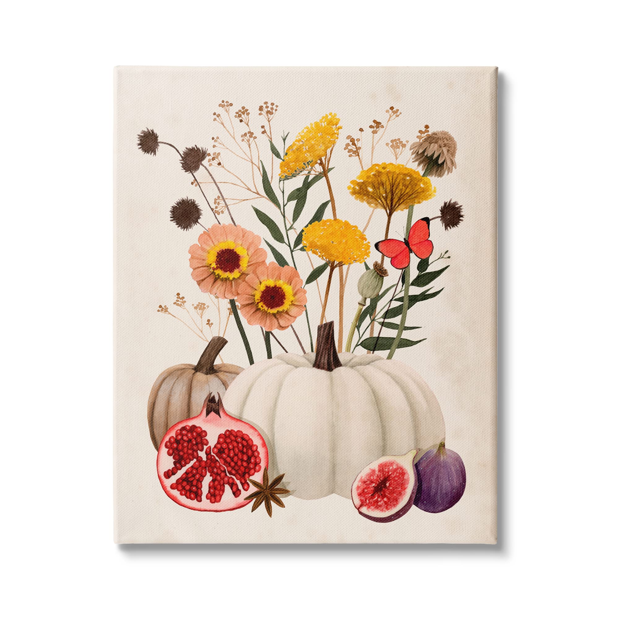 Stupell Industries Autumn Harvest Arrangement Pumpkin Pomegranate Fig Fruits, Design by Grace Popp