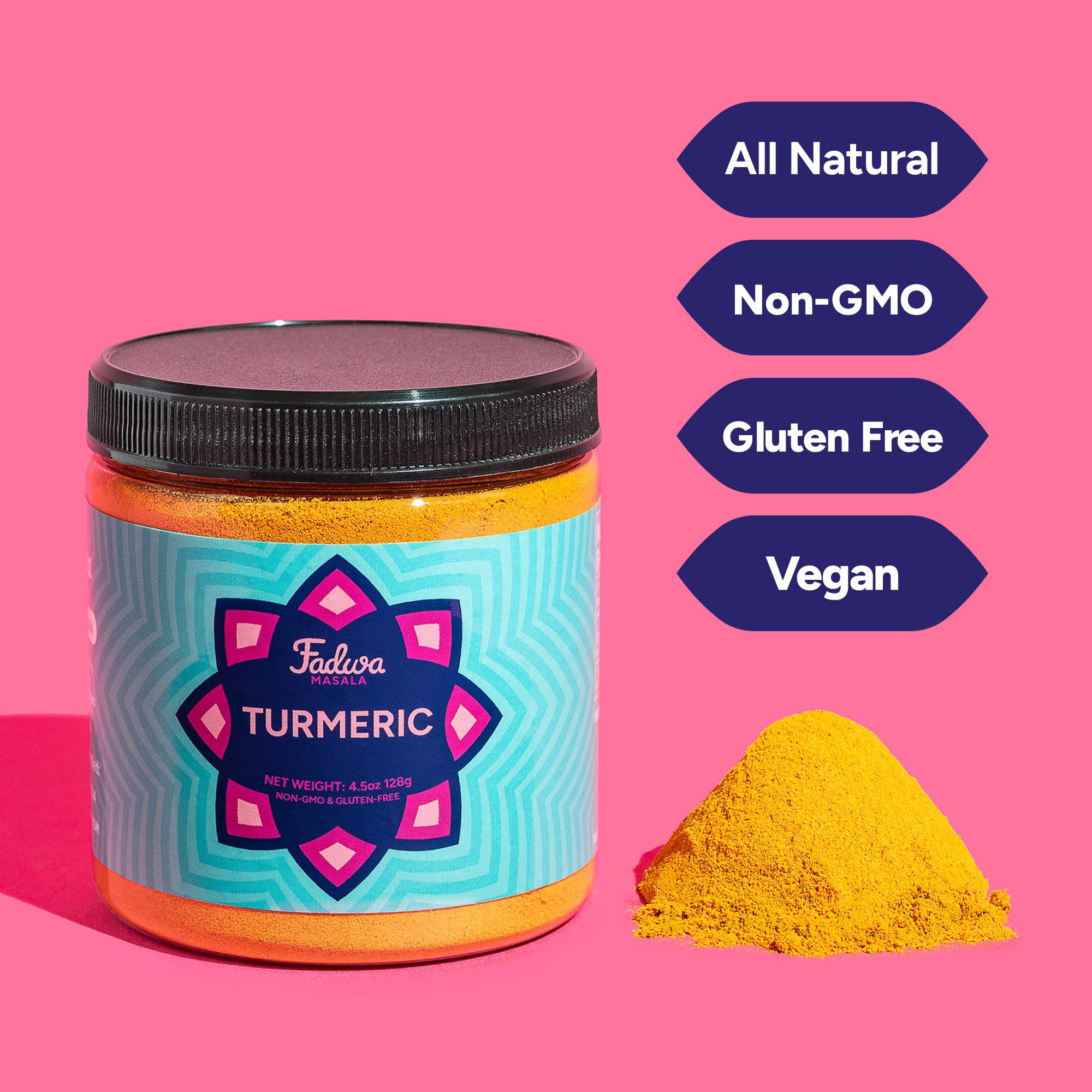 Fadwa Masala Turmeric Powder - 4.5 oz Jar, Authentic Desi Spices for Pakistani & Indian Cooking - No Artificial Ingredients - Gluten Free
