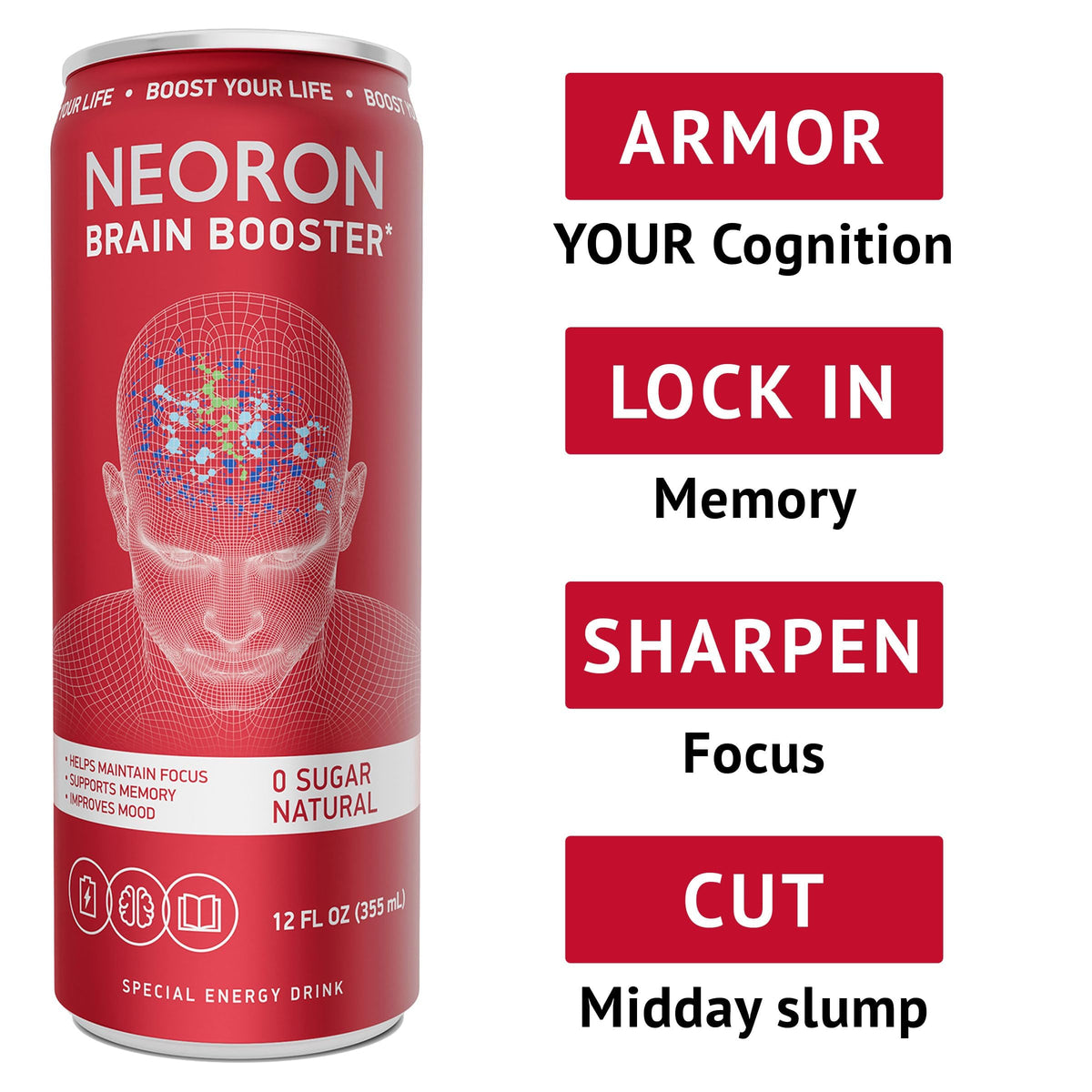 NEORON Focus + Calm | Nootropic Drink for Mental Clarity - Stress & Burnout Support (12-Pack, Ginger Kick, Orange & Grapefruit, Sugar-Free)