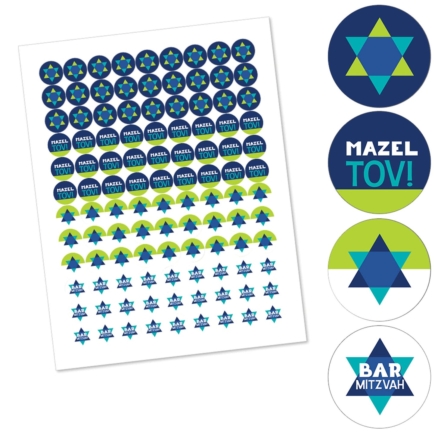 Big Dot of Happiness Blue Bar Mitzvah - Boy Party Round Candy Sticker Favors - Labels Fit Chocolate Candy (1 Sheet of 108)