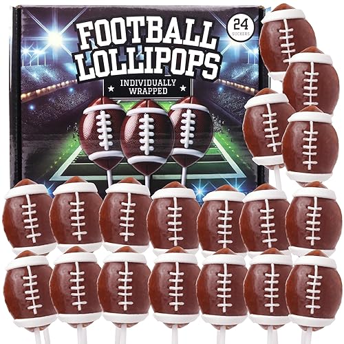 Football Lollipops, Individually Wrapped Sports Suckers, Fruit Flavored, Team Party Favors, 24 Count Box, 10.16 Ounces