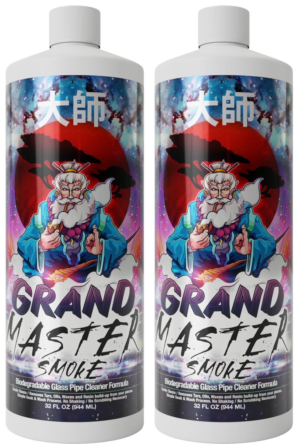GRAND MASTER SMOKE 64oz / 2 Pack Soak & Wash Bundle Glass Pipe Cleaner - Cleanse, Deodorize, Restore - No Shaking/No Scrubbing
