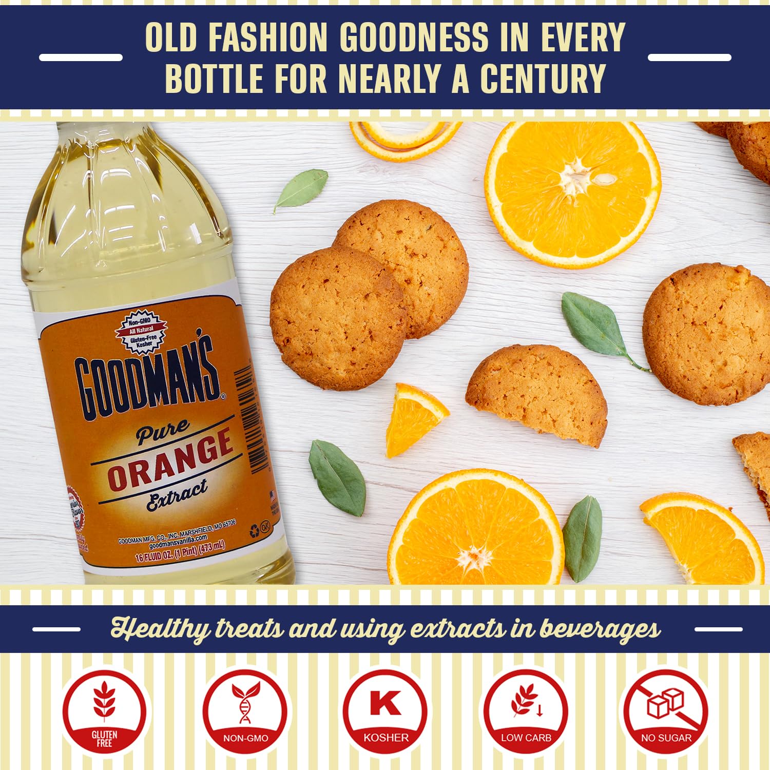 Goodman's Pure Orange Extract - Gluten-Free, Non-GMO, Kosher, Natural, Low Carb & Low Calorie, No Artificial Color, No Animal Products, No Sugar