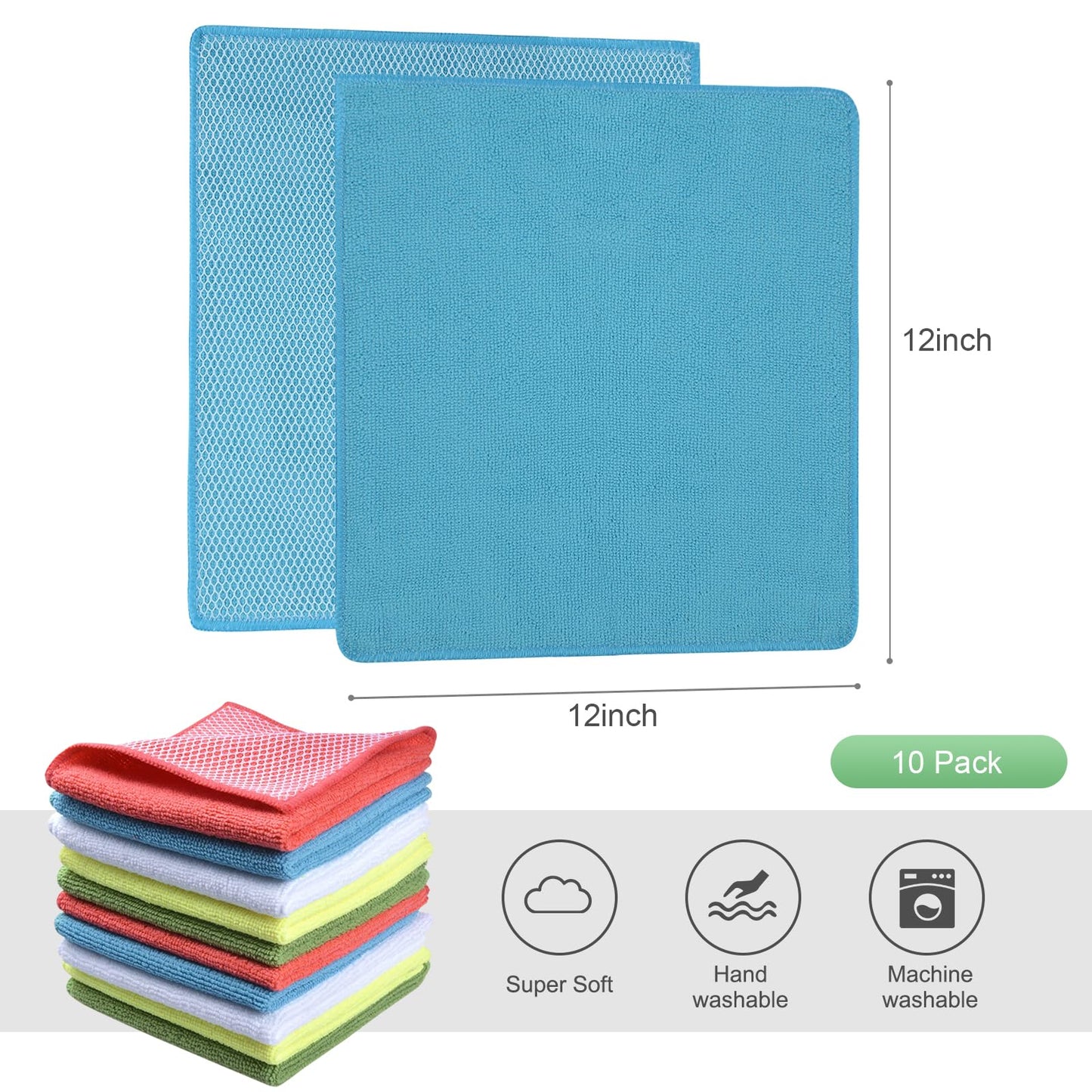SINLAND Microfiber Dish Cloths for Washing Dishes Towels Best Kitchen Washcloth Cleaning Rags Cloths with Poly Scour Side - Used for Plates, Bowls
