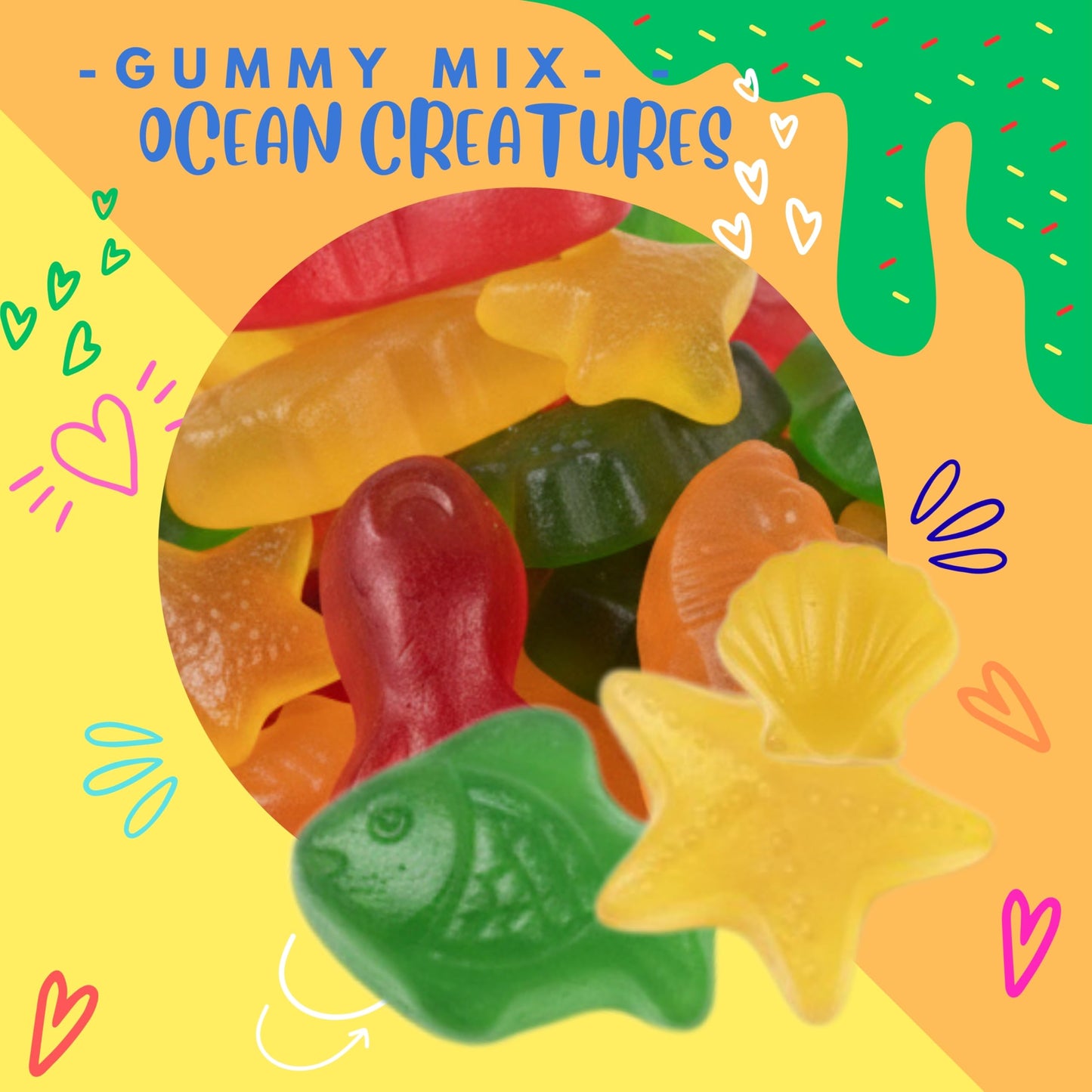 Assorted Fruit Gummy Candy Mix, Halal Candy Bulk 2 Pound Bag | Ocean Creatures Gummy Mix (Sea Animal Shapes) | Kids Party Candy for Goodie Bags, Candy