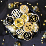 50th Birthday Candy Stickers, Black and Gold, 180 Count, 0.75" Round