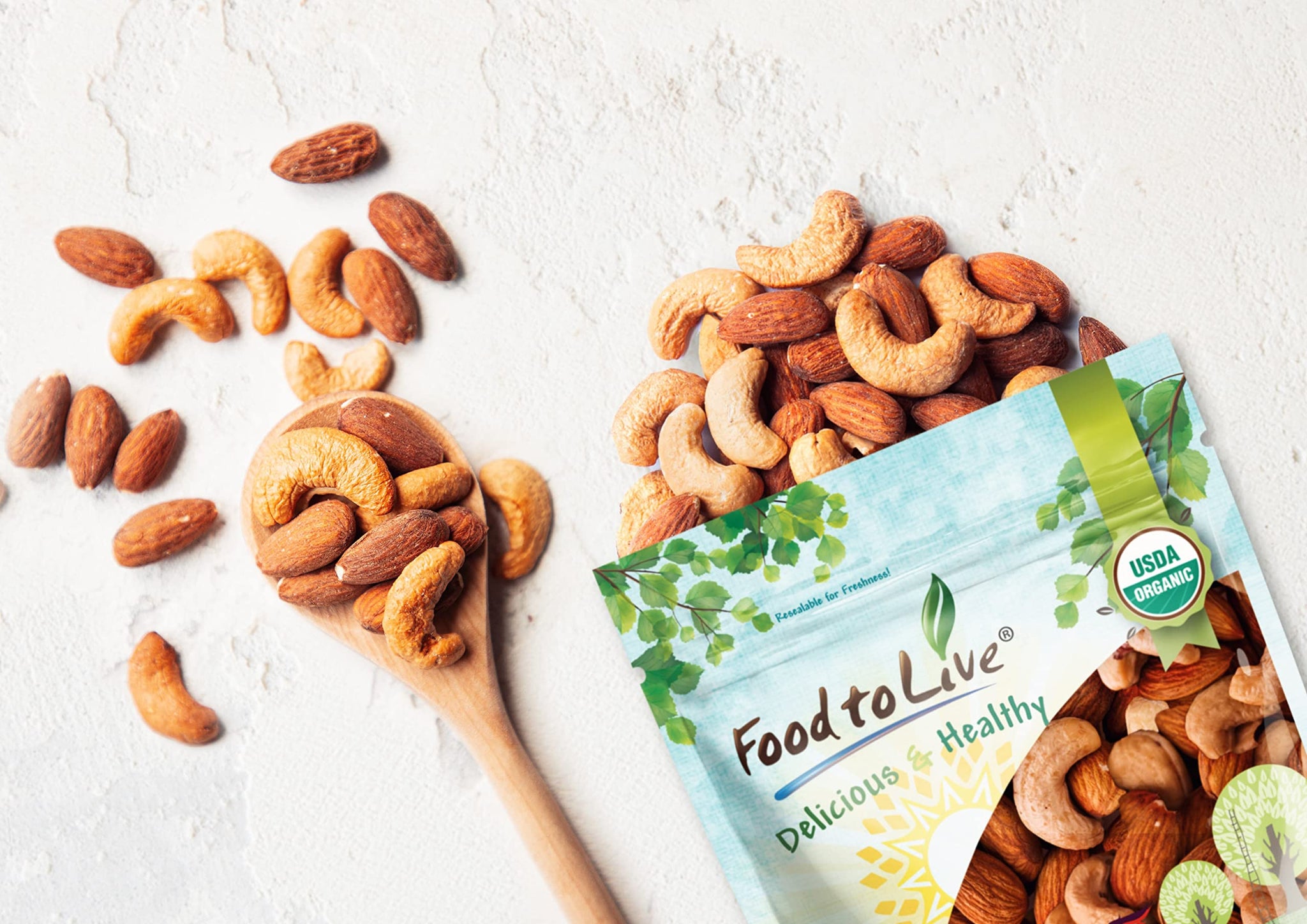 Food to Live Organic Almonds and Cashews Mix, 8 Ounces - Oven Roasted Nuts with Himalayan Salt, Non-GMO, Protein Rich Trail Mix, Healthy Vegan Snack