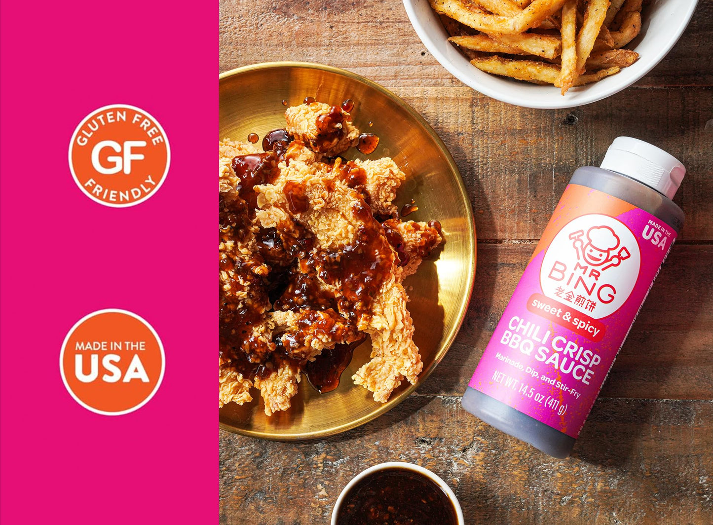Mr Bing Sweet & Spicy Chili Crisp BBQ Sauce, 14.75 oz, Marinade Dip and Stir-Fry Sauce, Made in USA, Gluten-Free, MSG Free (Pack of 1)