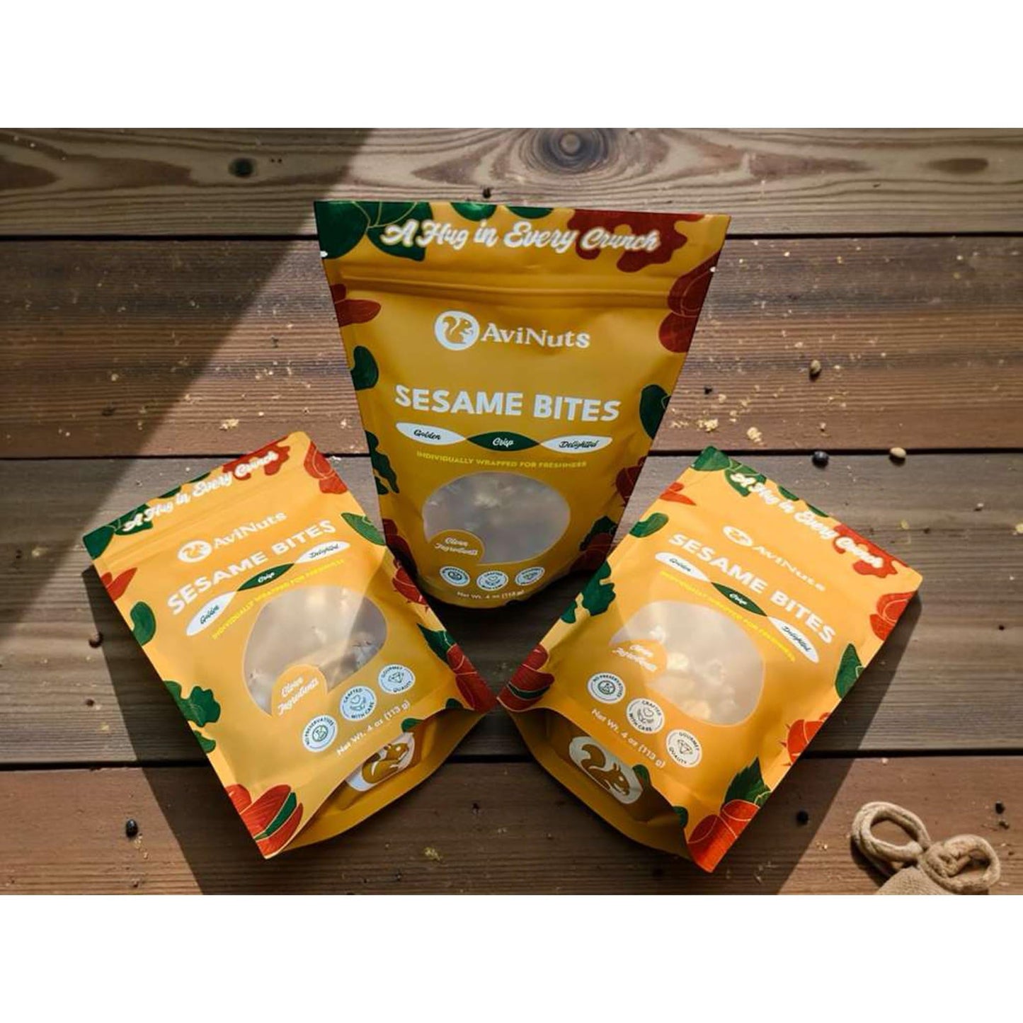 AviNuts Crunchy Sesame Seed Snack Bites, Lightly Sweet Toasted Sesame Crunch, Individually Wrapped Pieces, Crisp Sesame Candy Snack, Shelf Stable