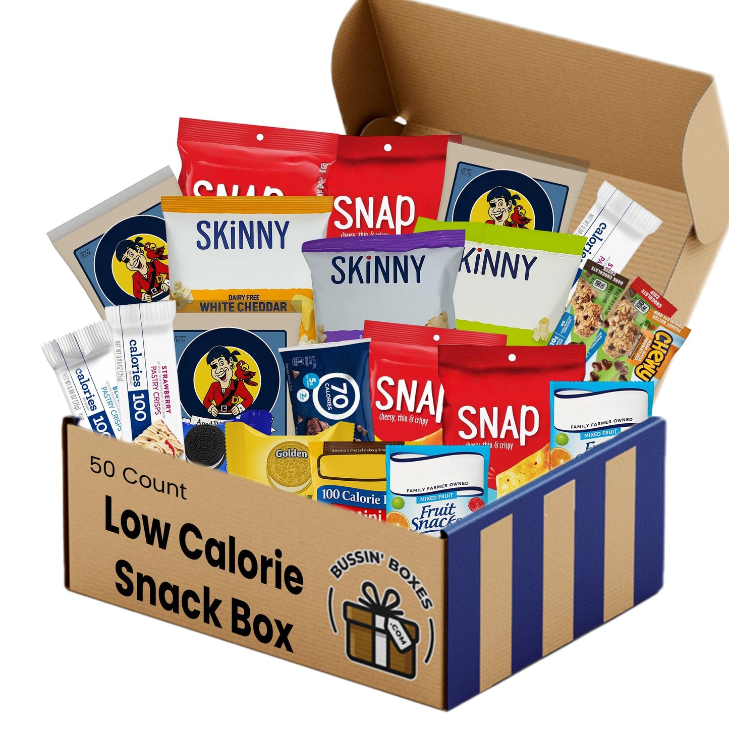 Low Calorie Snacks Variety Pack with 100 Calorie Snacks - Healthy Snacks for Adults and Kids - 50 Count Bulk Snack Box Assembled by Bussin Boxes