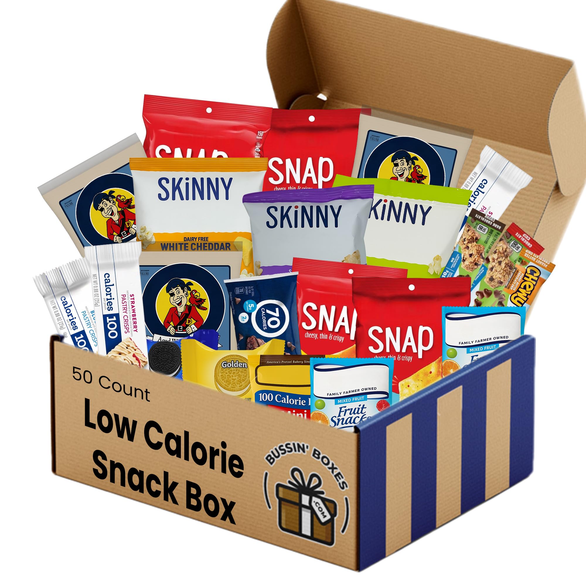 Low Calorie Snacks Variety Pack with 100 Calorie Snacks - Healthy Snacks for Adults and Kids - 50 Count Bulk Snack Box Assembled by Bussin Boxes