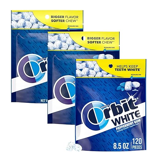 ASSORTIT X Orbit White Peppermint Sugar Free Gum, 3 Pack, 120 Pieces Per Bag, 360 Pieces Total, Resealable Bags