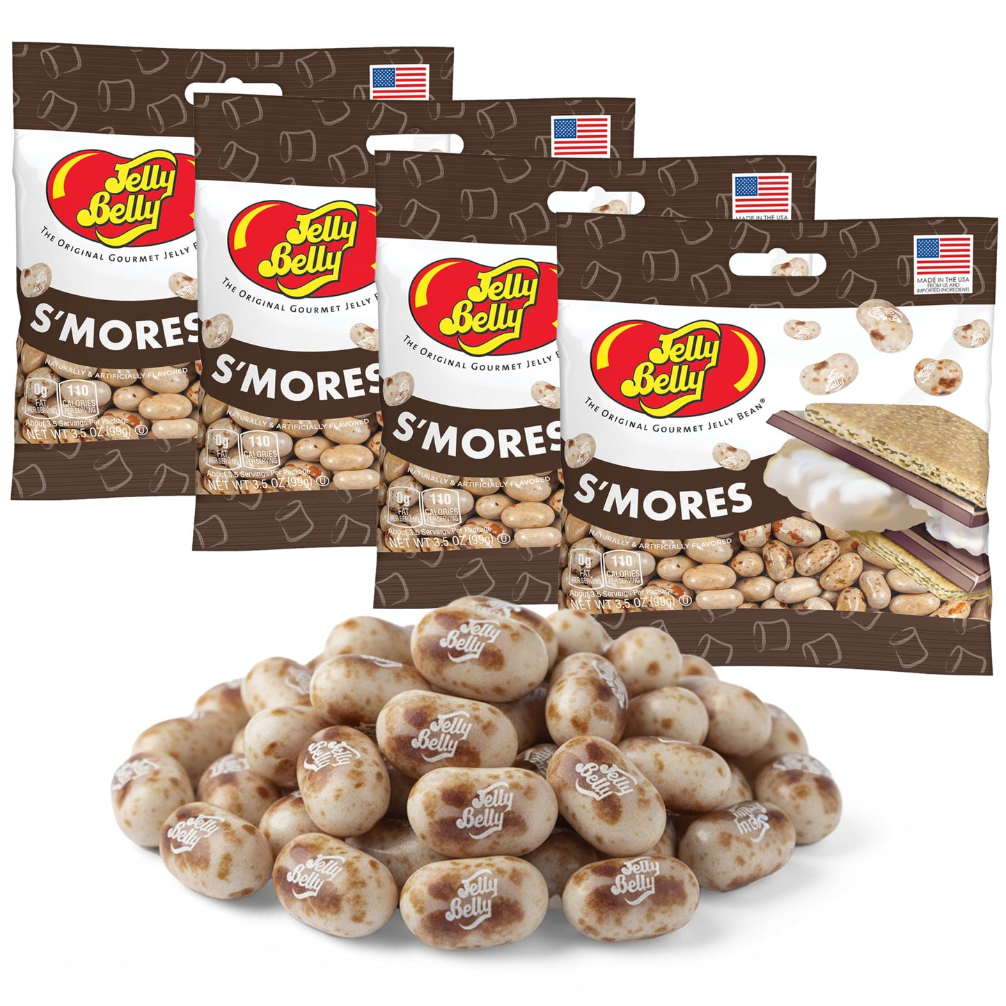 Jelly Belly S’mores Flavored Jelly Beans, 3.5 oz Bags (Pack of 4) - Grab & Go Candy Snack Packs, Kid Friendly Treats, Party Favors, Gift Bags