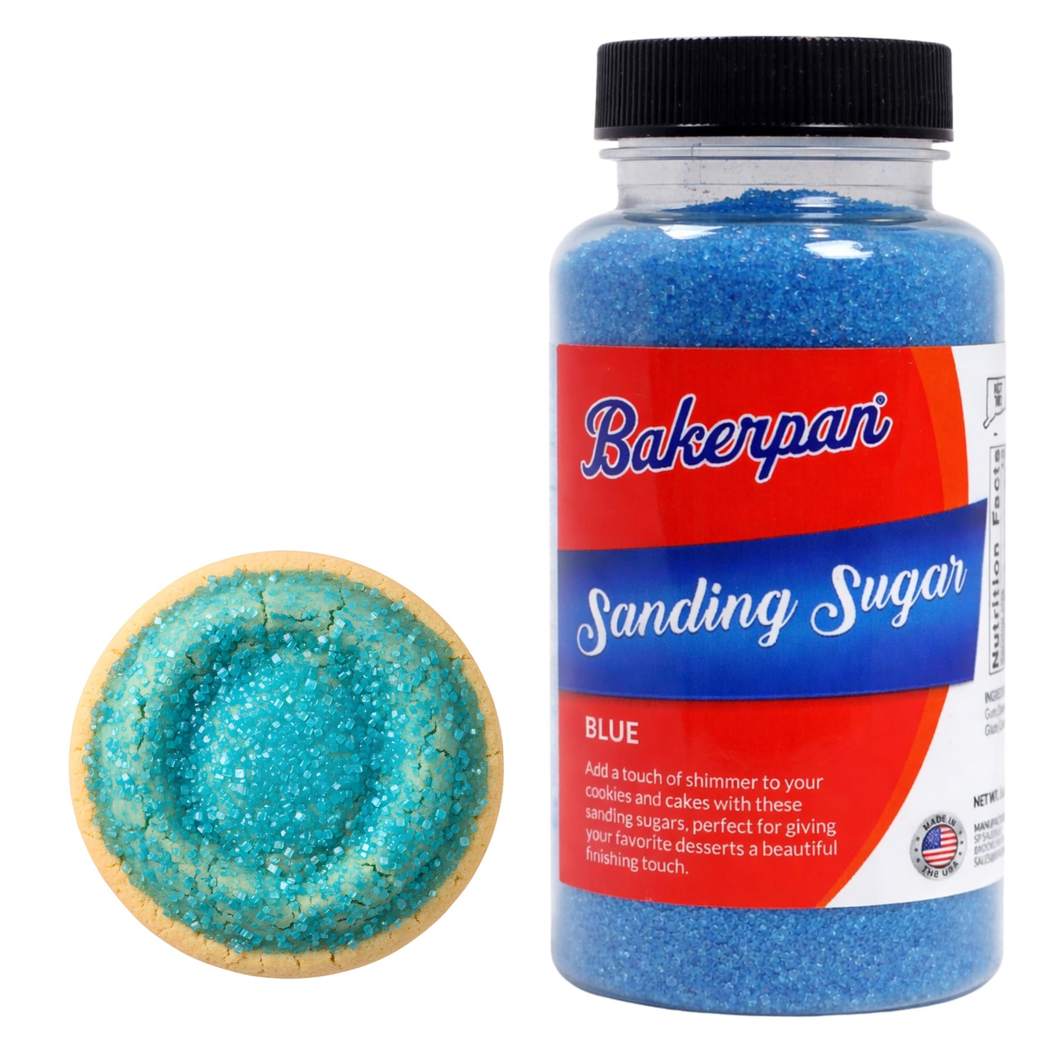 Bakerpan Blue Sanding Sugar for Baking & Cookie Decorating - 5 Ounce Edible Blue Sugar Sprinkles for Cookies, Cakes, Cocktails (Made In USA)