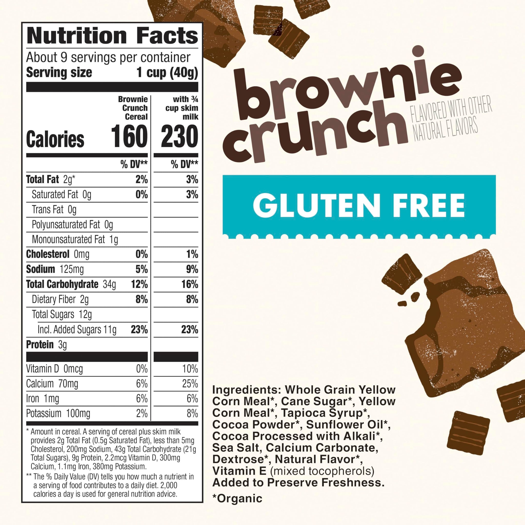 Cascadian Farm Organic Brownie Crunch Cereal, Gluten Free, Whole Grain and Made with Real Cocoa, 12.4 oz