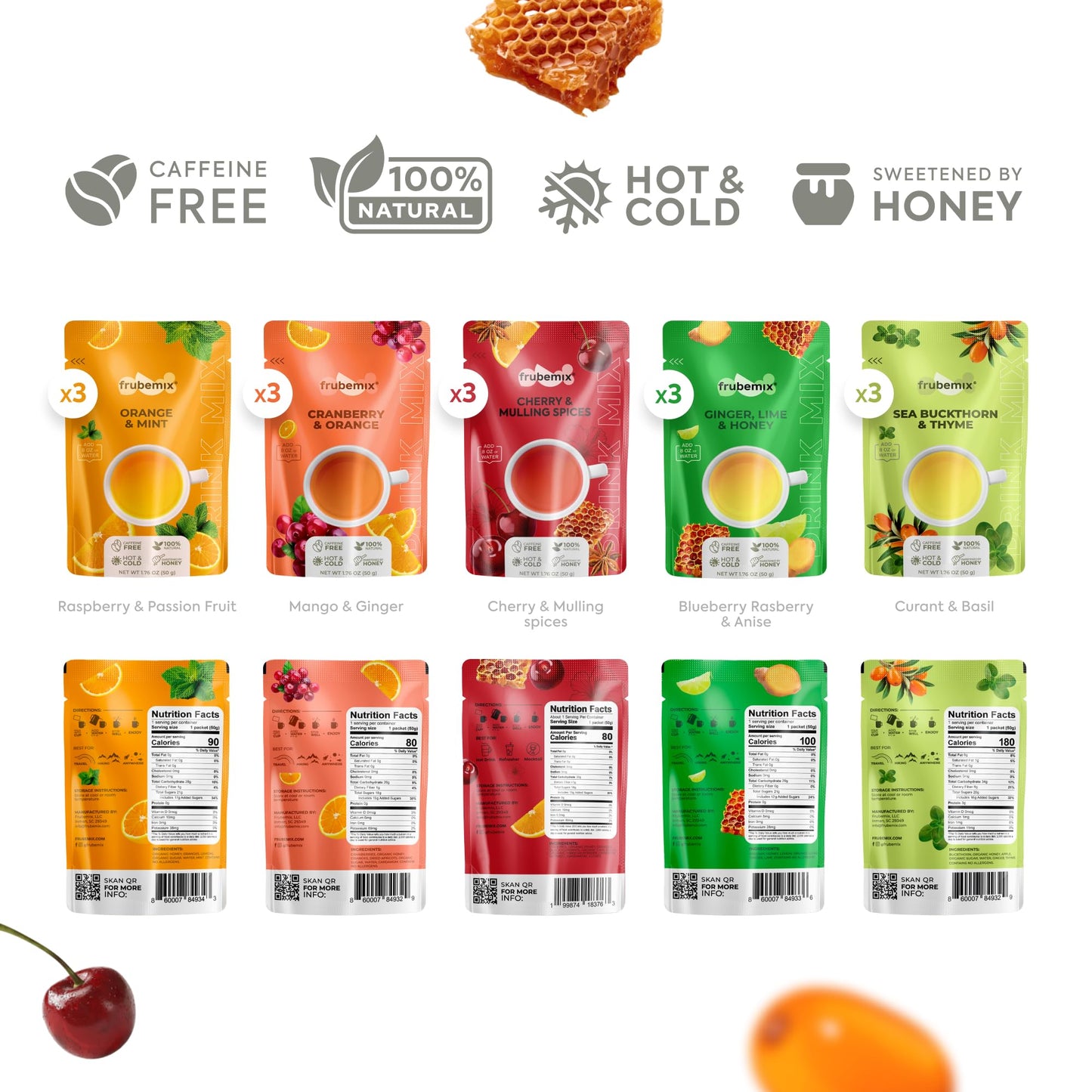 Frubemix Fruit & Berry Blend - Honey-Sweetened, Purée-Based Drink Mix for Sparkling Refreshers, Cocktails & Mocktails | Enjoy Hot or Iced | No