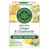 Traditional Medicinals Tea, Organic Ginger & Chamomile - Occasional Nausea & Indigestion Relief - Kosher, Non-GMO, Caffeine-Free - 16 Tea Bags