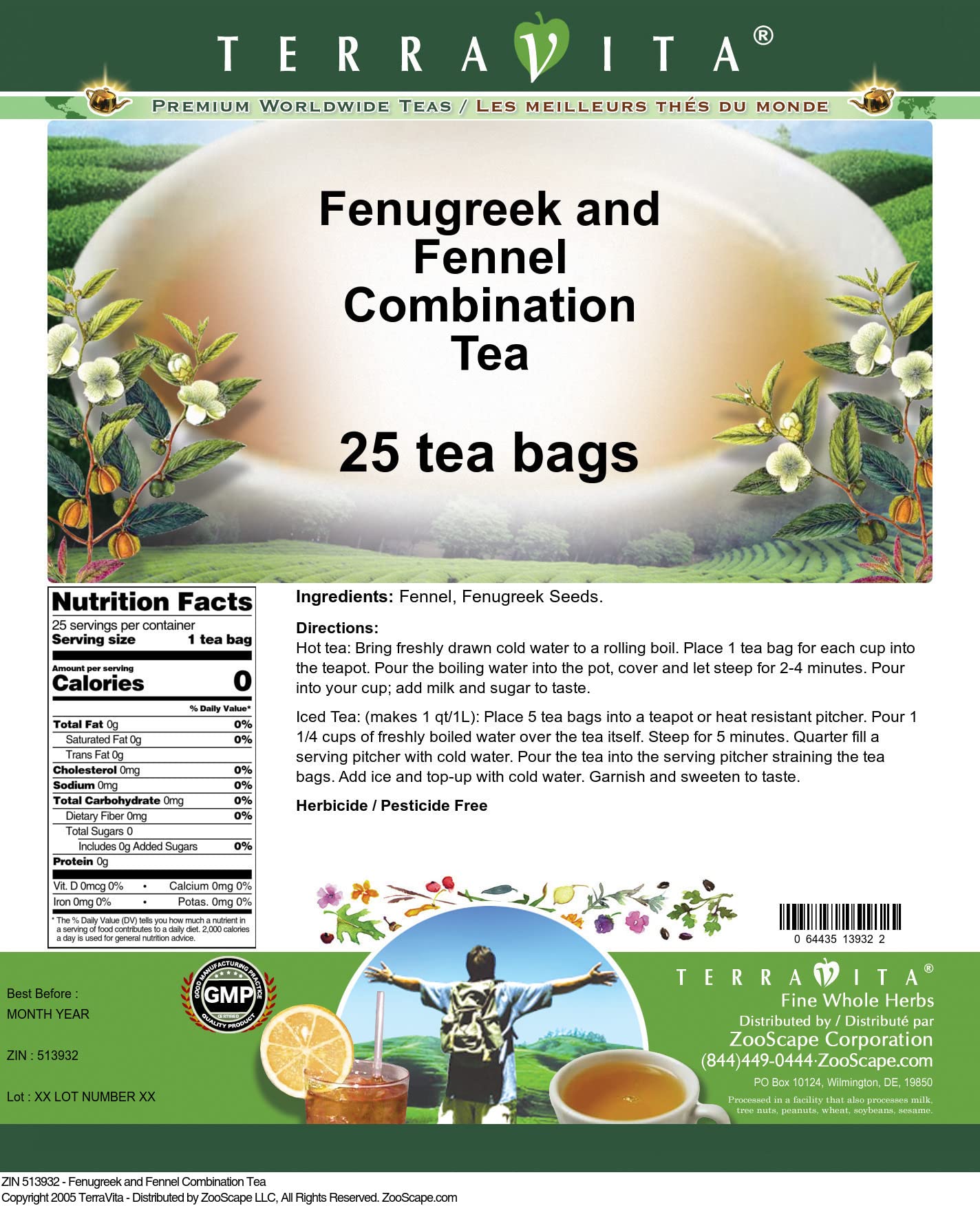 Fenugreek and Fennel Combination Tea (25 tea bags, ZIN: 513932) - 3 Pack