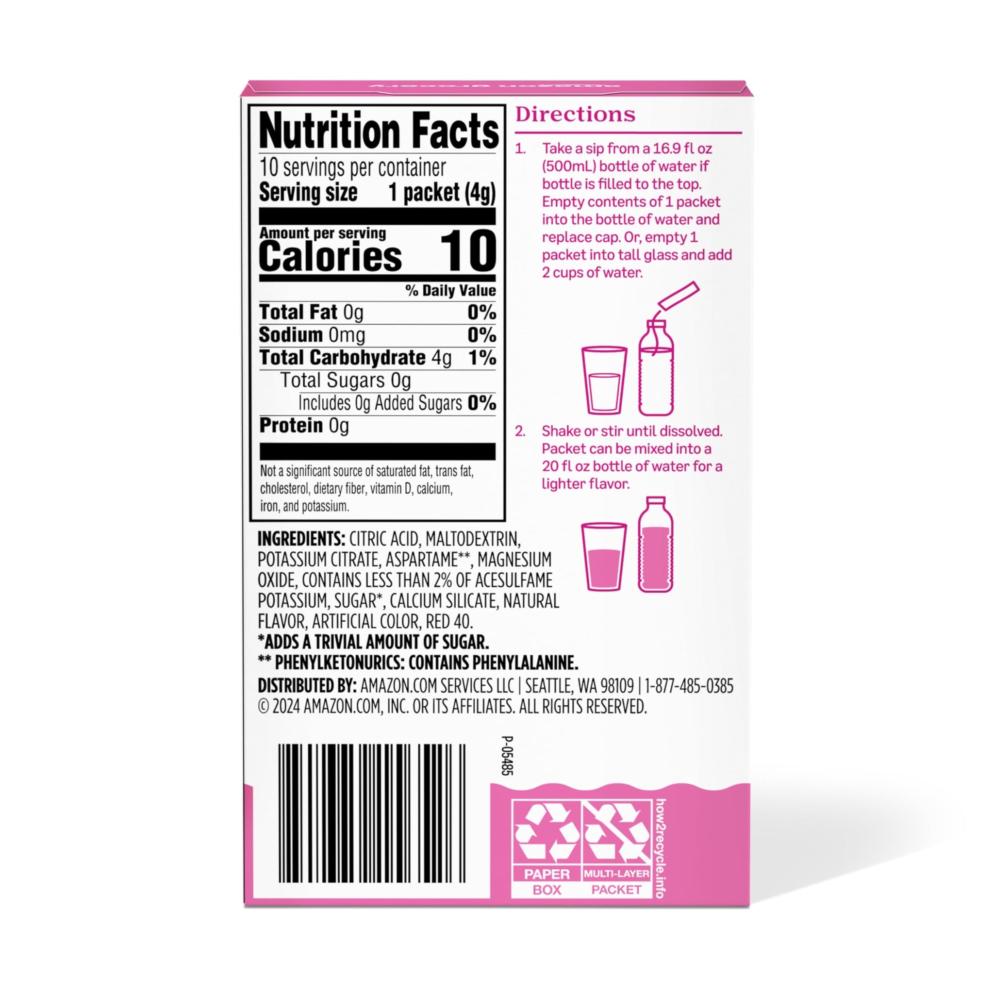 Amazon Grocery, Pink Lemonade Drink Mix, 10 packets, 1.4 Oz