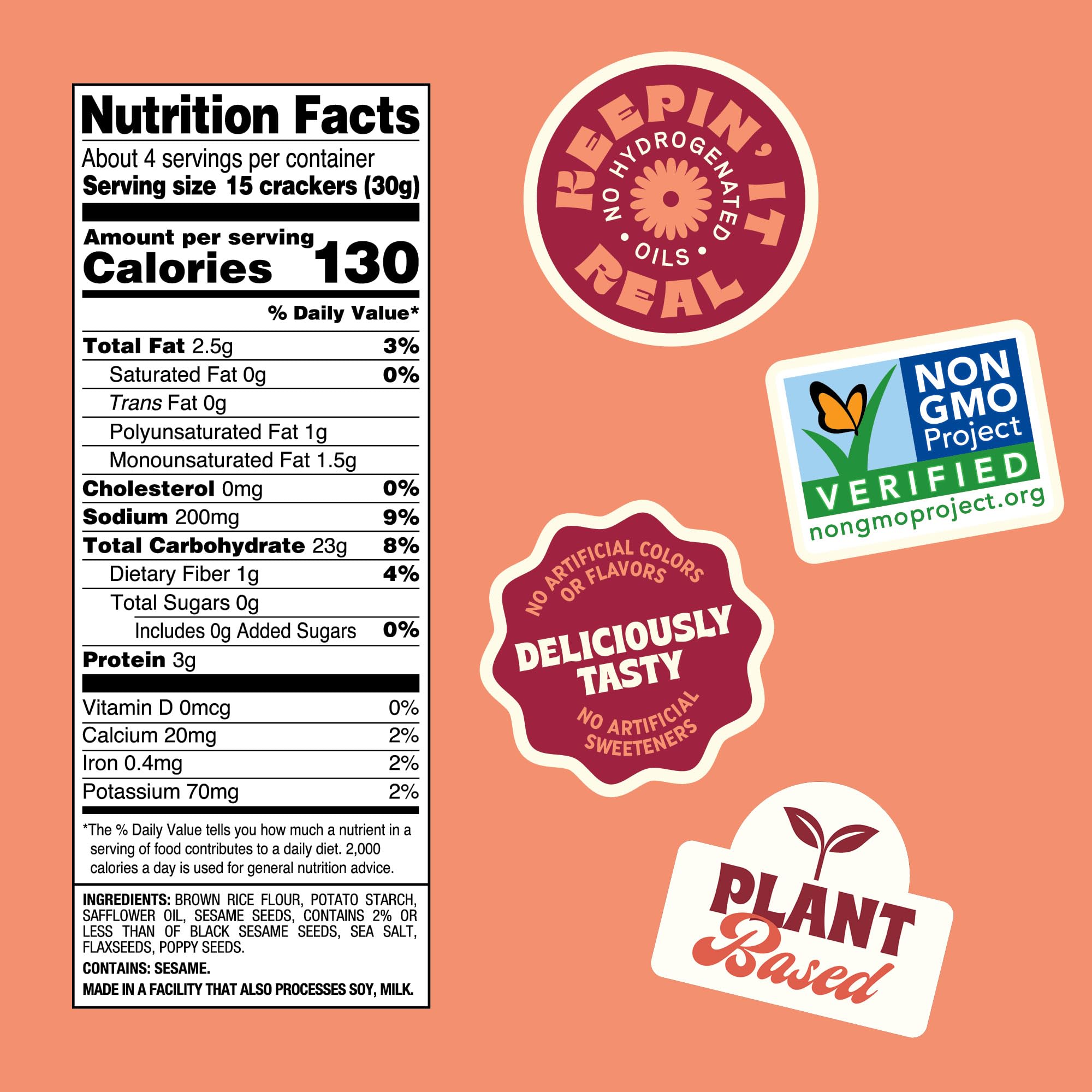 Back to Nature Gluten Free Crackers, Non-GMO Multi-Seed Rice Thins, 4 Ounce