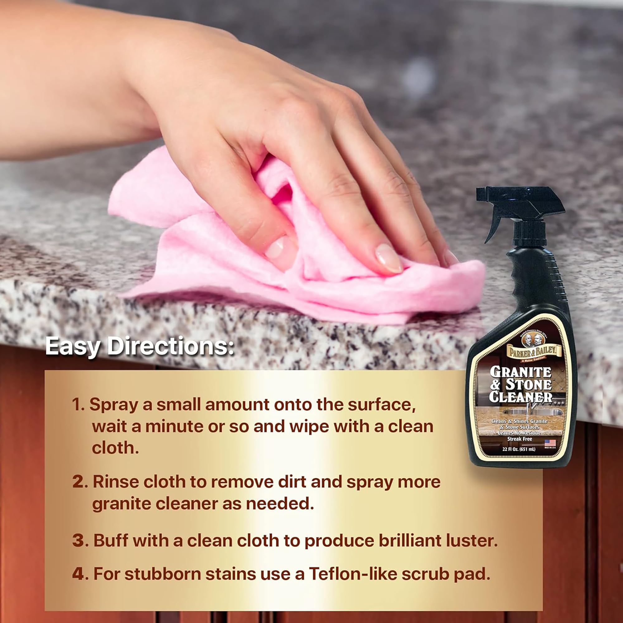 Parker & Bailey Granite & Stone Cleaner 24 oz. - 2 Pack Premium Cleaner for granite, marble, tile, limestone, slate & composite surfaces