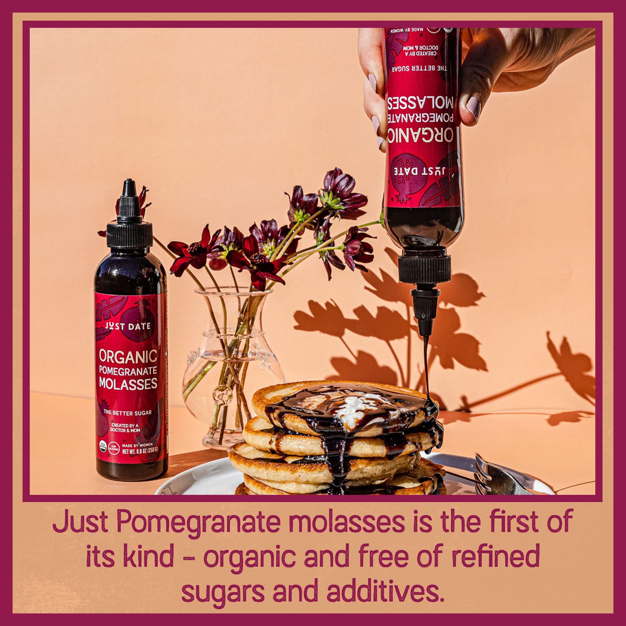 Just Date : Just Pomegranate Syrup : Organic Pomegranate Molasses | Two 8.8 OZ Squeeze Bottle I Low-Glycemic, Vegan, Paleo