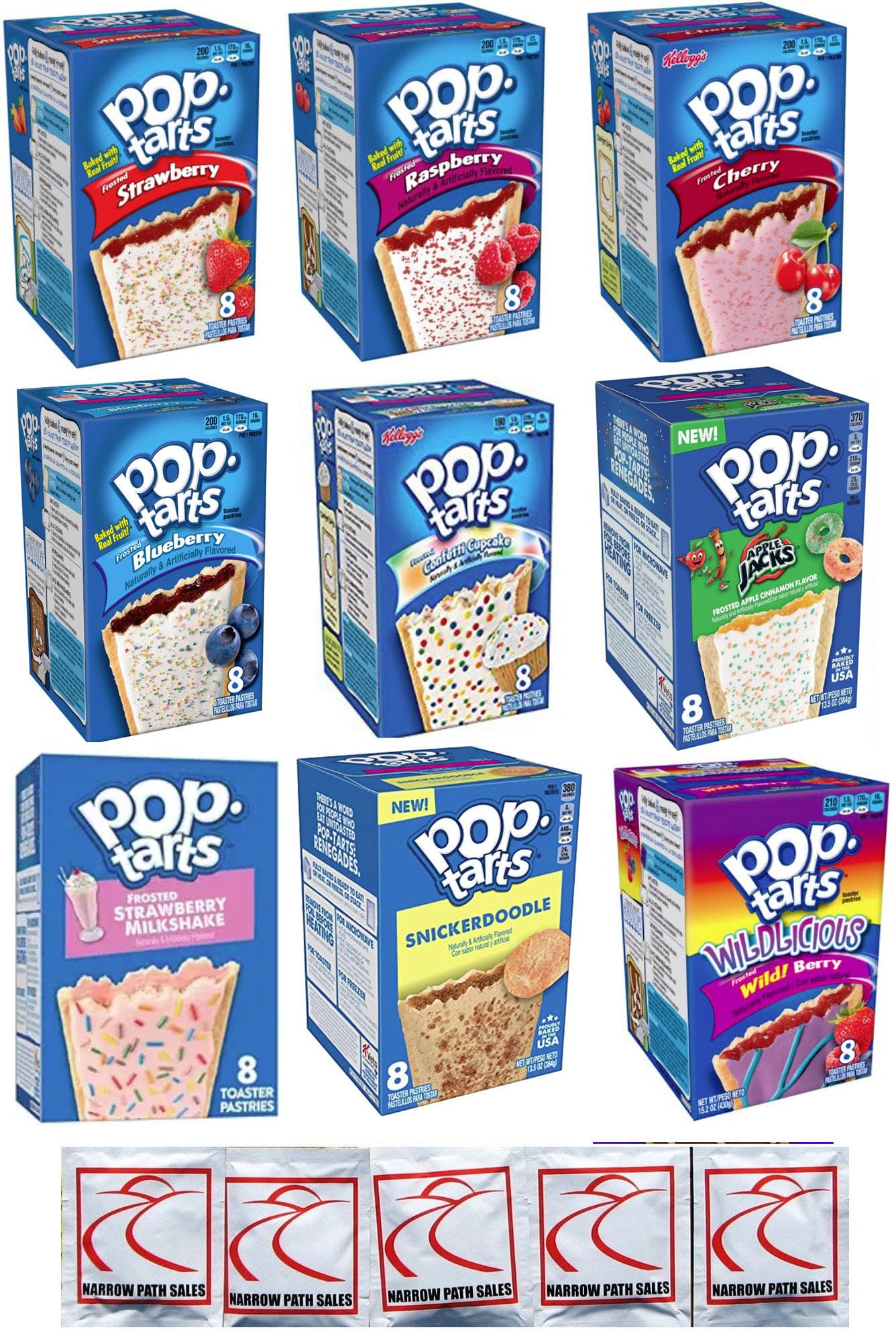 Pop Tarts Variety Pack FRUIT FLAVORED Sampler, Bundle of 9 Different Flavors. Flavors Include: Strawberry, Blueberry, Raspberry, Cherry, Wildberry
