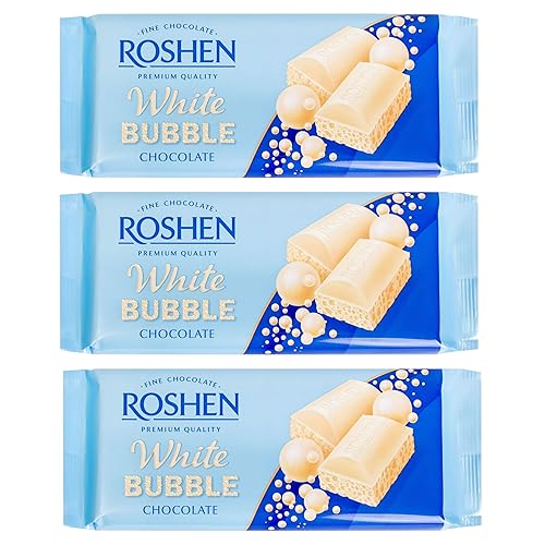 Roshen "Aerated" Fine White Bubble Chocolate Bar, (2.82 oz/80 grams) Pack of 3