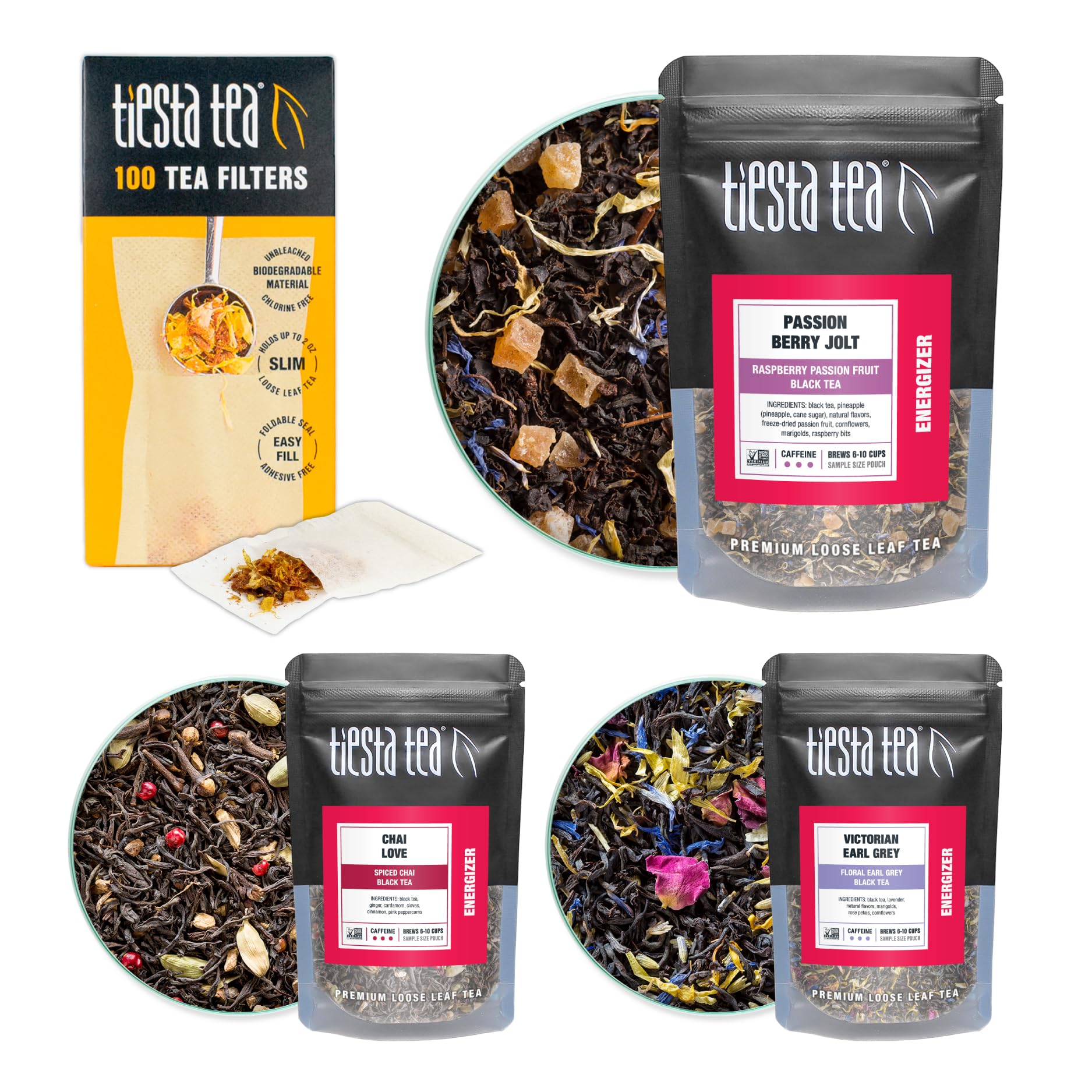Tiesta Tea - Black Tea Starter Kit, Loose Leaf, Premium Black Gift Set, High Caffeinated, Make Hot or Iced, Variety Pack with 3 Samplers & 100