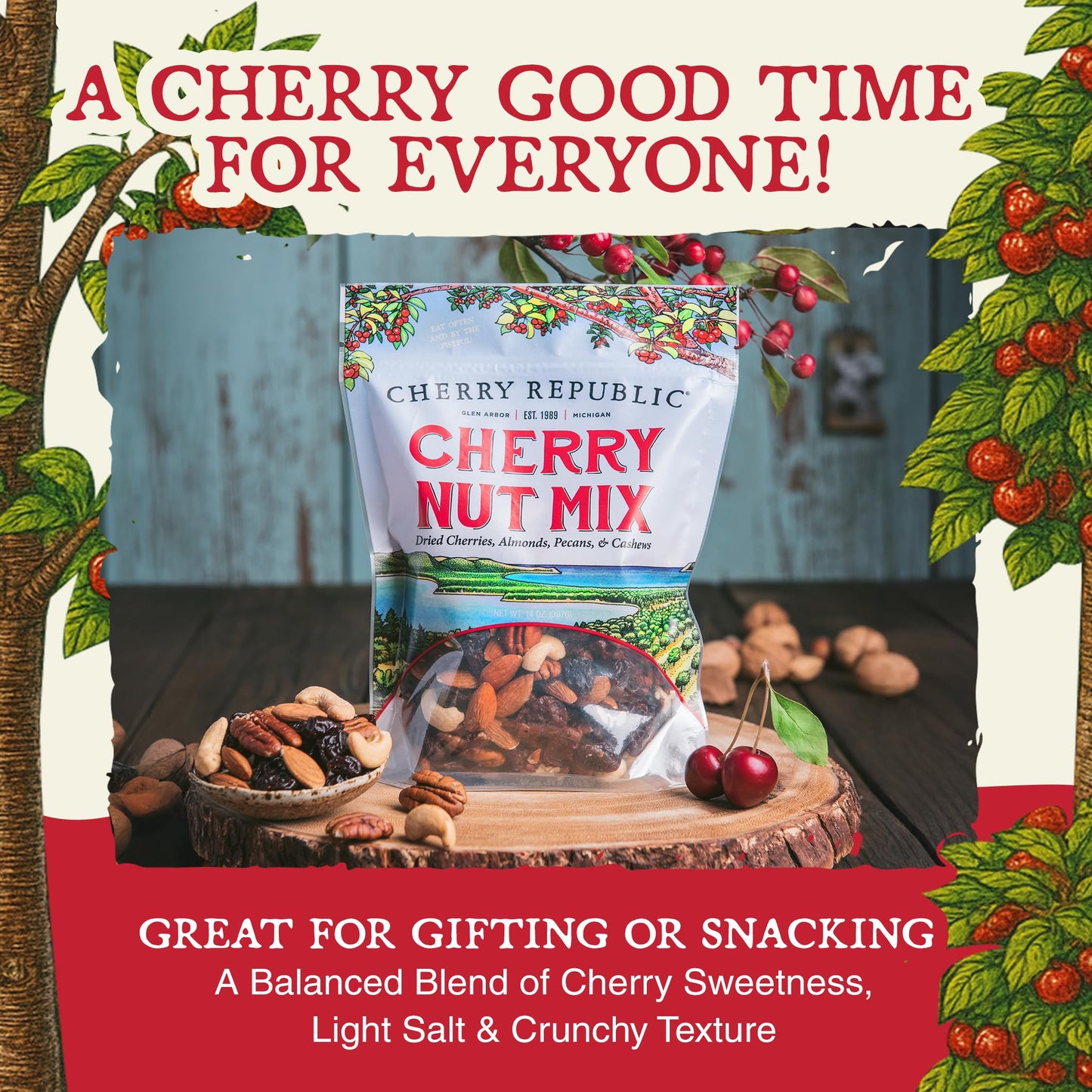 Cherry Republic Cherry Nut Mix, 8 oz Bag - Premium Mixed Nuts with Real Dried Cherries, Simple Ingredients, Sweet and Savory Flavor, Gourmet Fruit