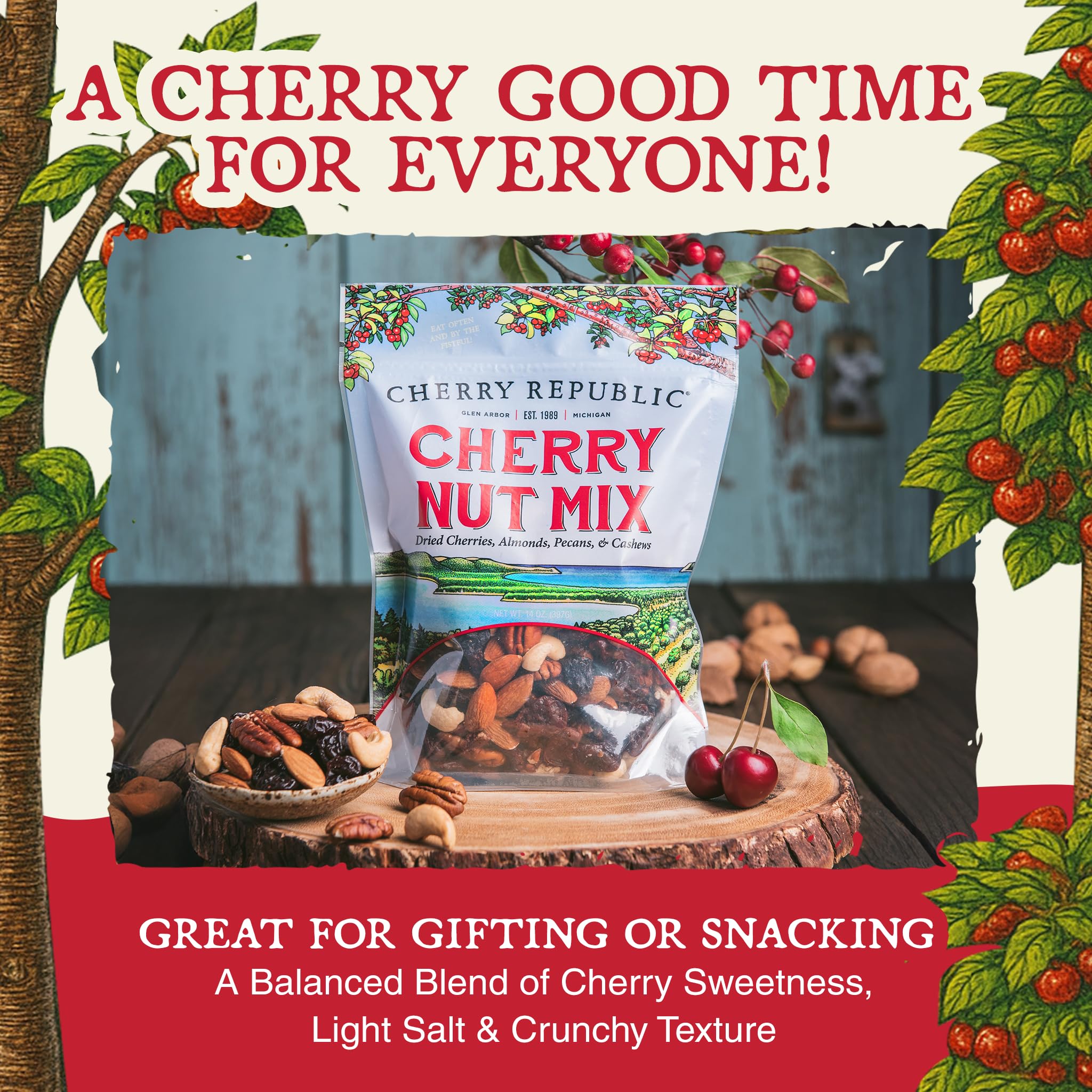 Cherry Republic Cherry Nut Mix, 8 oz Bag - Premium Mixed Nuts with Real Dried Cherries, Simple Ingredients, Sweet and Savory Flavor, Gourmet Fruit