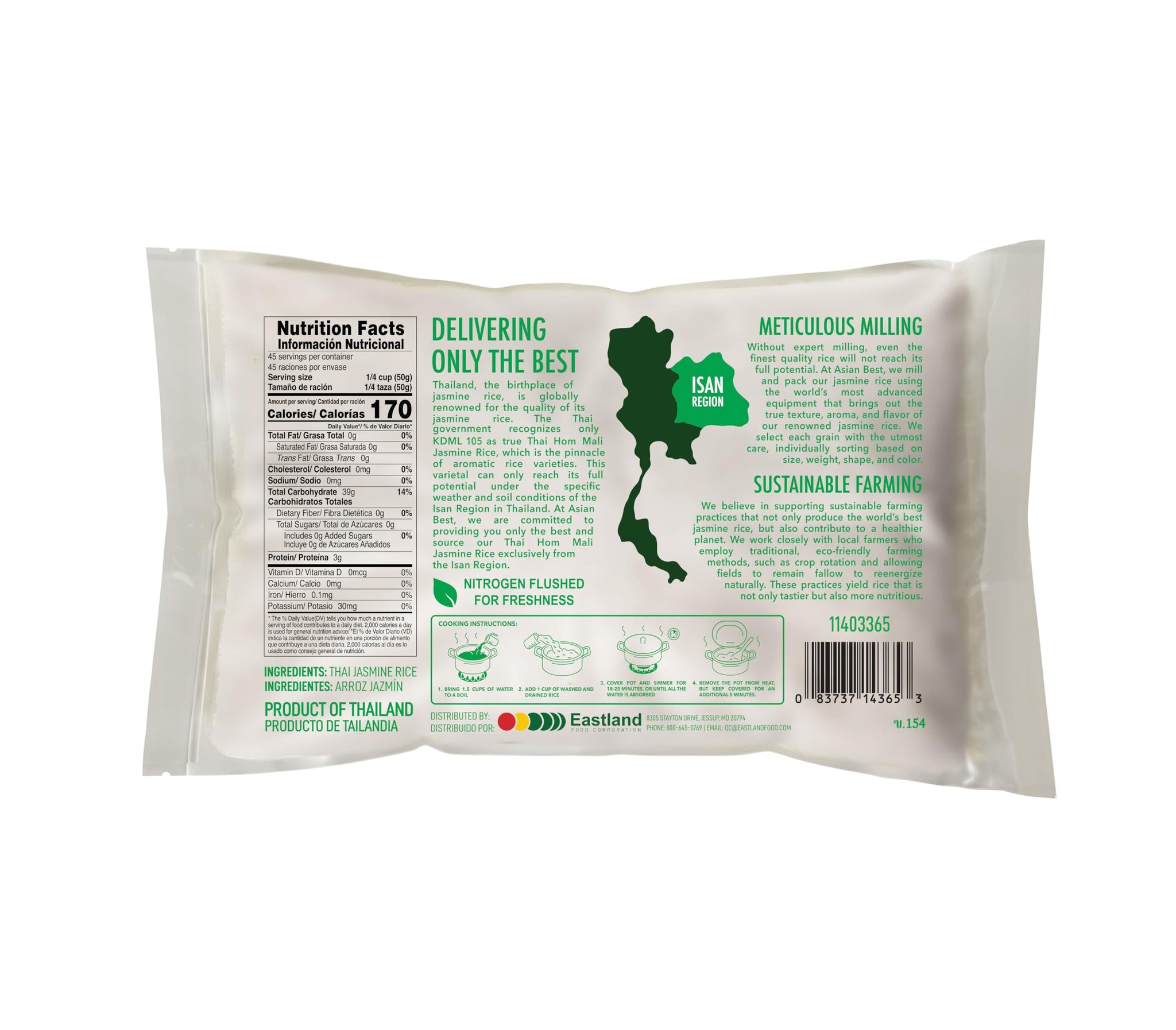 Asian Best Jasmine Rice, Thai Hom Mali, Non-GMO Verified, Gluten Free, 5 Pound Bag
