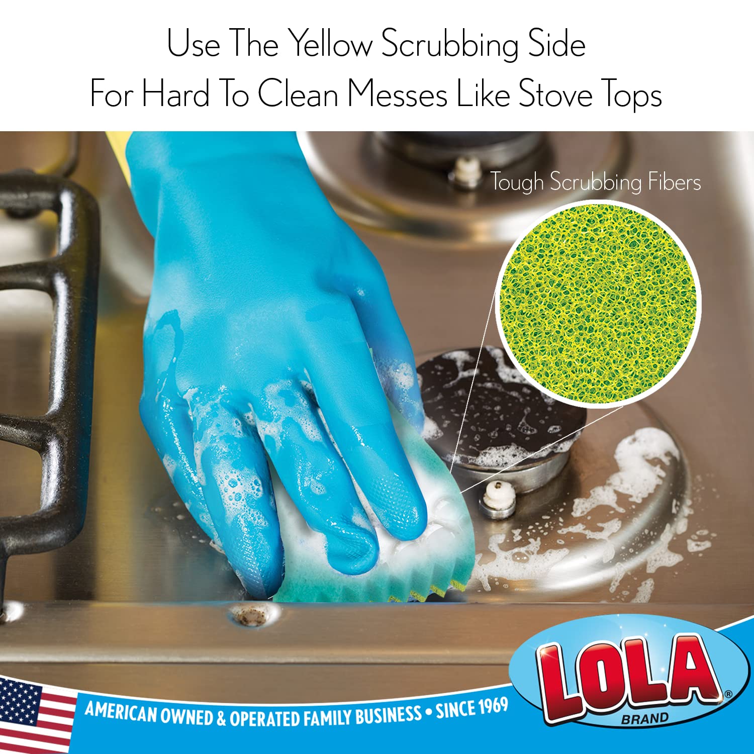 Scrub N Wipe Boss Sponge, by LOLA, Comparable to Popular Brand but 14.4% More Volume, Firm in Cold Water/Flexible in Warm Water, Made in USA, 1 Pack