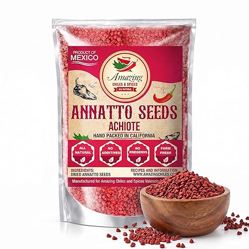 Achiote Seeds - Whole Annatto 4oz. Premium All Natural, Add Color and Mild Flavor in Soup, Stews, Meats and Mexican Recipes