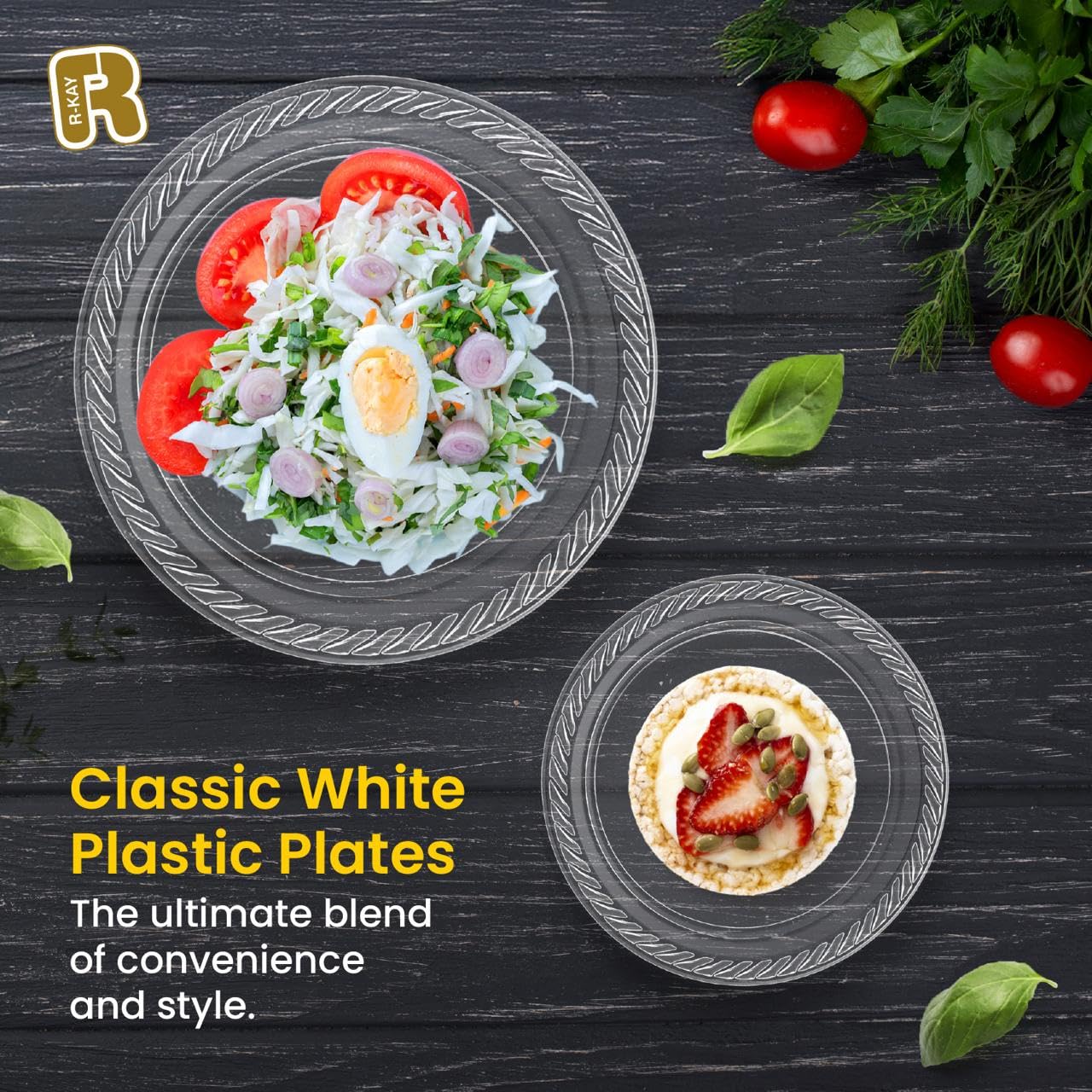 R-kay 100 Pack 9 Inch Clear Plastic Plates Disposable - Heavy Duty 9 Inch Clear Plates For Party - Microwavable Clear Disposable Plates
