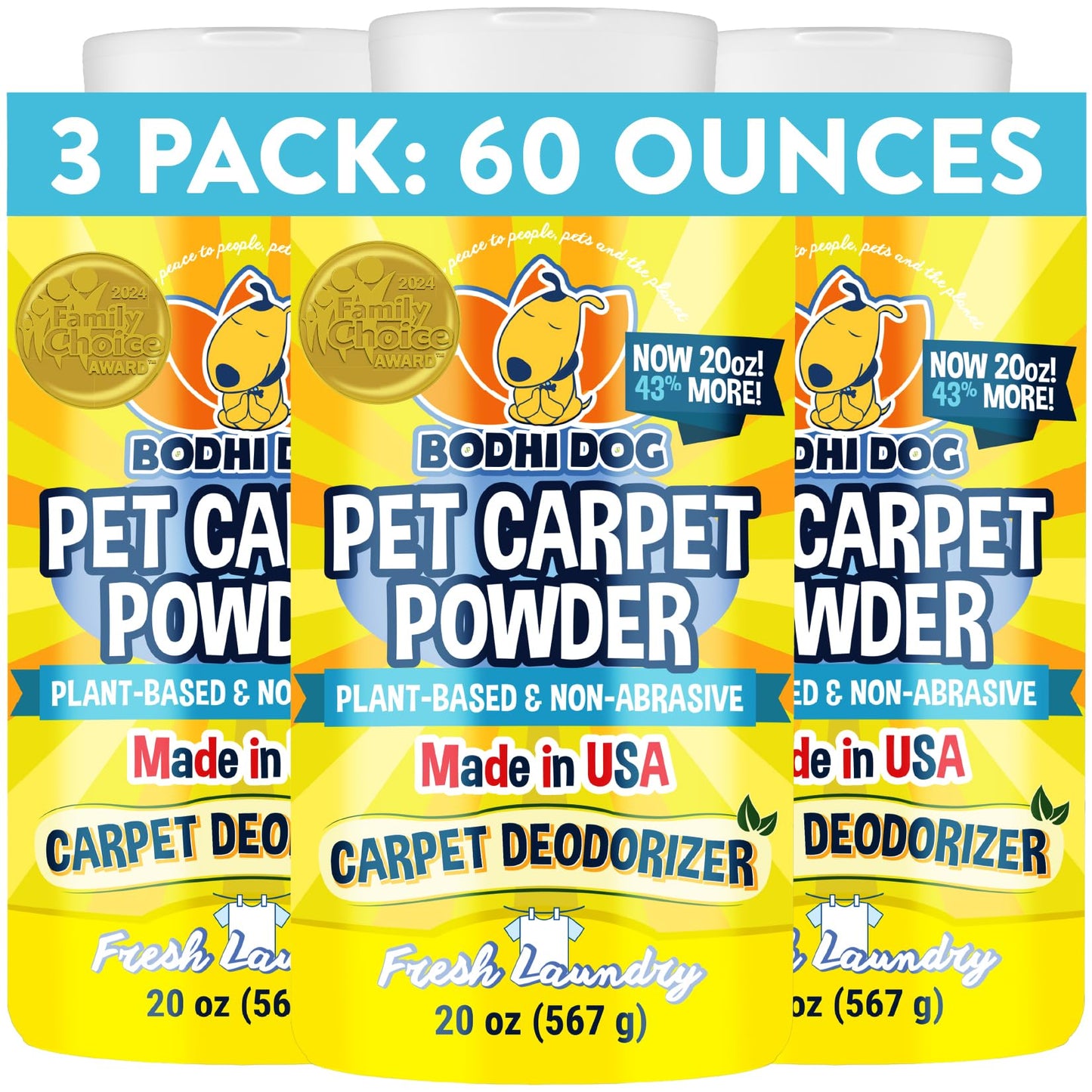 Bodhi Dog Natural Carpet Deodorizer Powder - Dry Pet Smell Eliminator & Urine Odor Remover - Loosens Fur & Dirt - Plant-Based Room Freshener