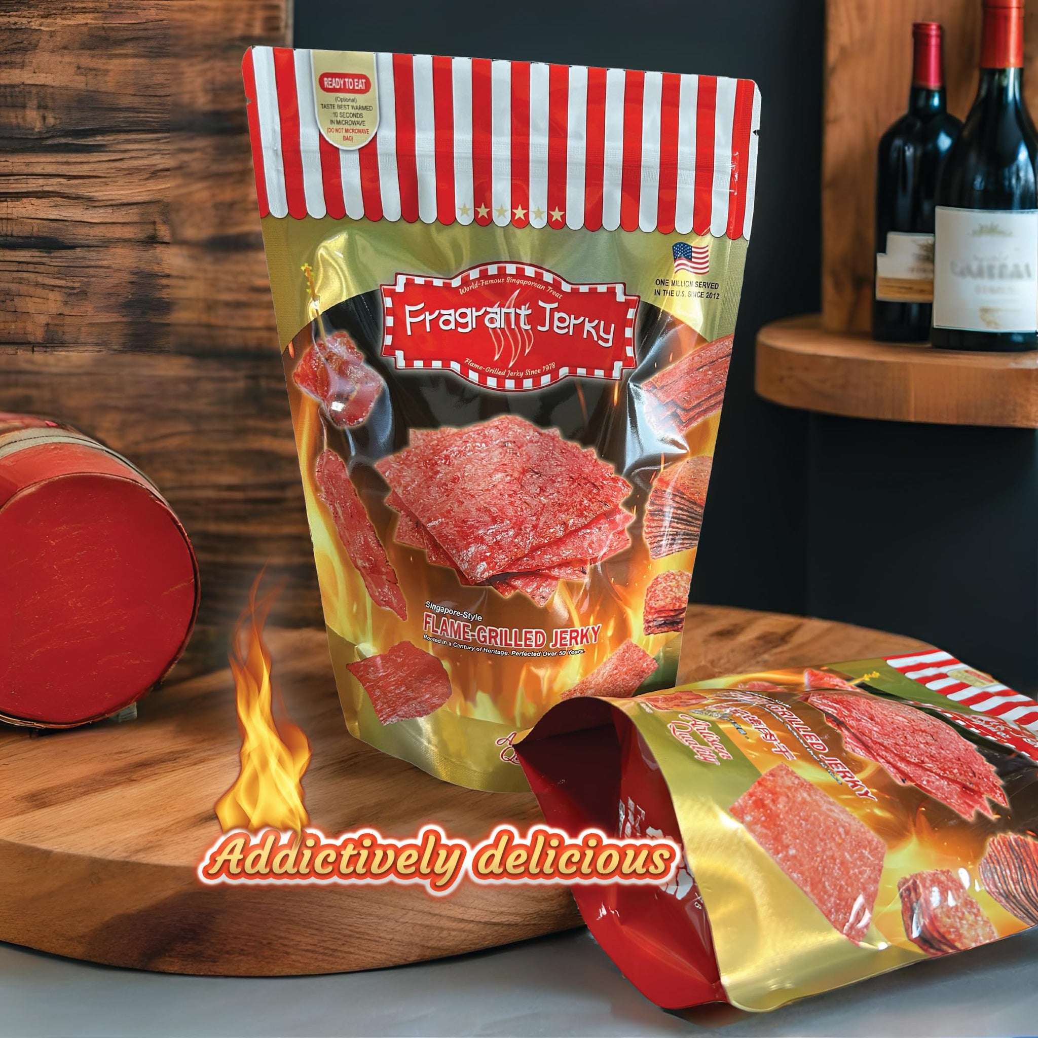 Singapore Street Food, Fire-Grilled Tender Pork Jerky (Original Flavor - Square Shaped 12oz) *Fresh Grilled to Order *Shipped the Same Day *L.A. Times