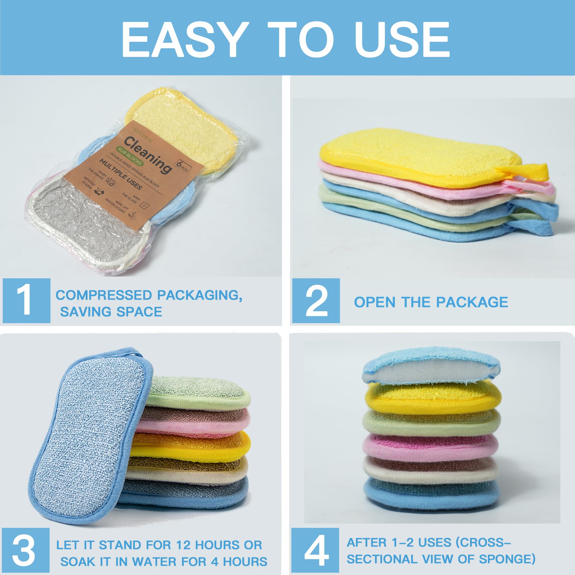 WANWLI Dish Sponge Kitchen Sponges,Scrub Sponges,Double Sided Cleaning,Non Scratch,Ultra fine Fiber Wiping+Stainless Steel Wire to Remove Stubborn