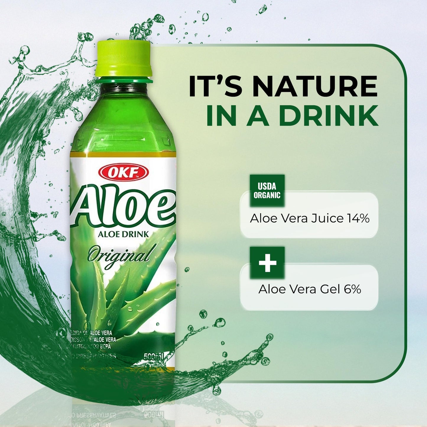 OKF Aloe Vera Drink Juice with Pure Aloe Pulp, Variety, 16.9 oz. (Original, Pack of 20), Plant Based Drink, Korean drinks