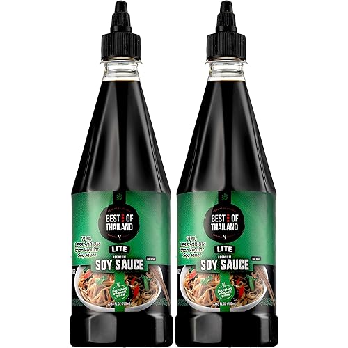 Best Of Thailand Premium Lite Soy Sauce Low Sodium | 2 Bottles of Lite Soy Sauce 23.65oz Real Authentic Asian-Brewed Marinade for Marinating Fish