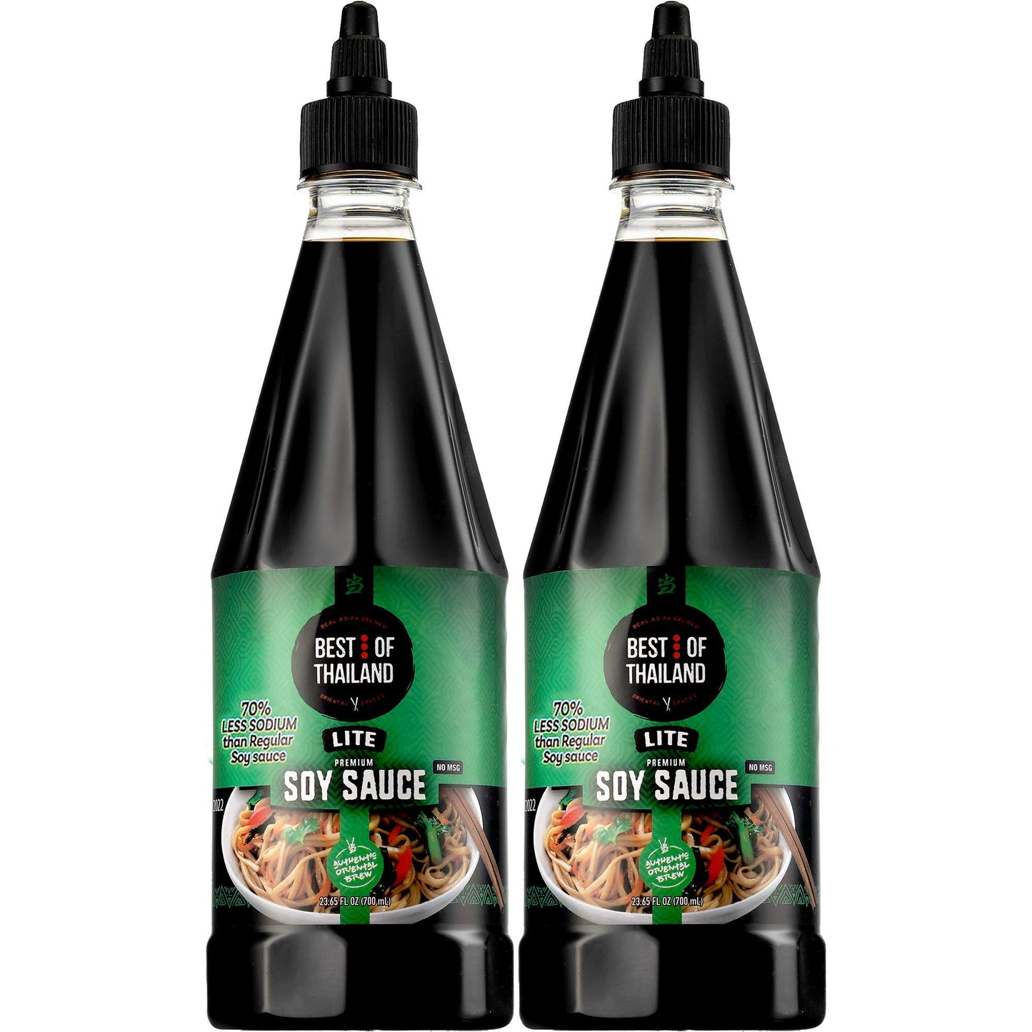 Best Of Thailand Premium Lite Soy Sauce Low Sodium | 2 Bottles of Lite Soy Sauce 23.65oz Real Authentic Asian-Brewed Marinade for Marinating Fish