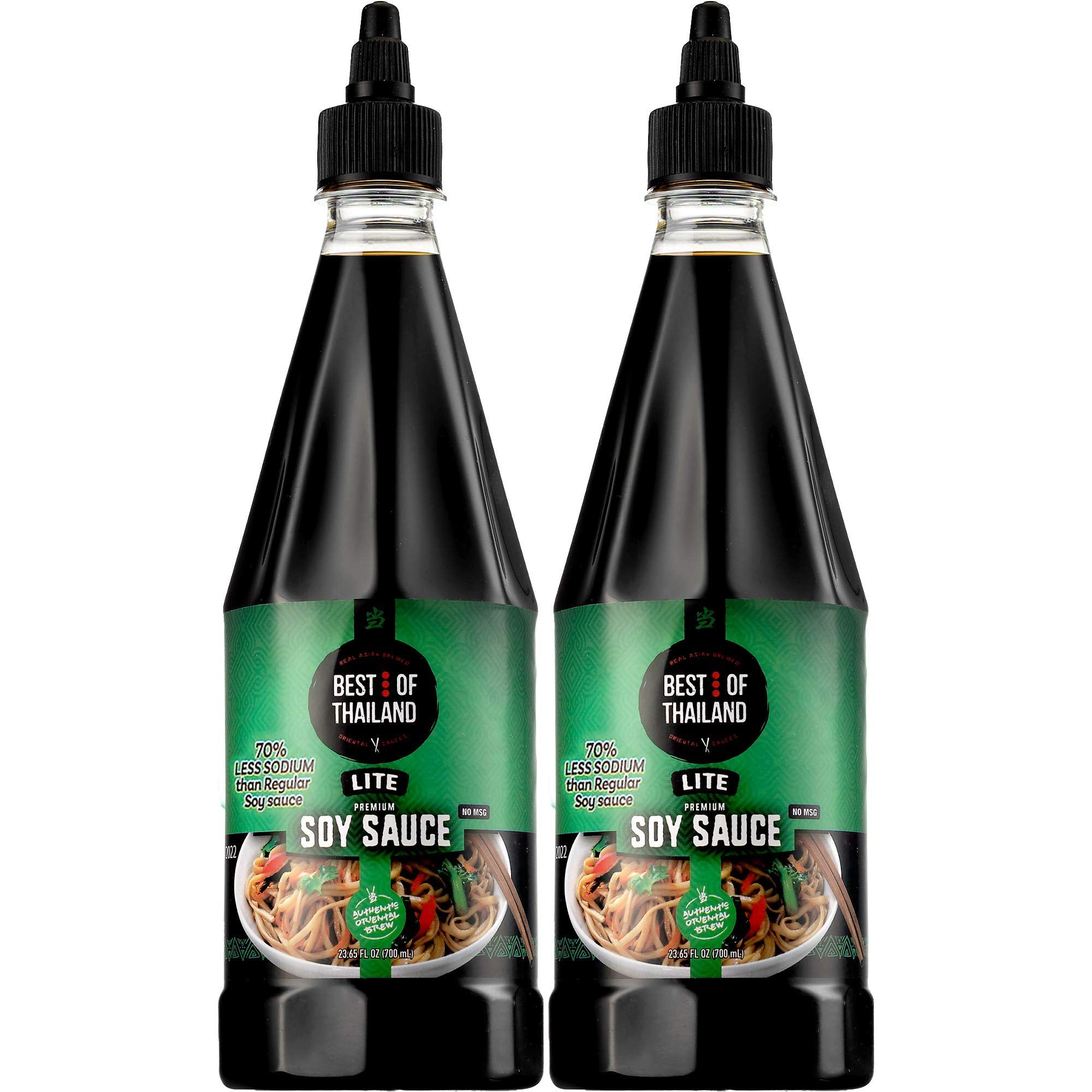 Best Of Thailand Premium Lite Soy Sauce Low Sodium | 2 Bottles of Lite Soy Sauce 23.65oz Real Authentic Asian-Brewed Marinade for Marinating Fish