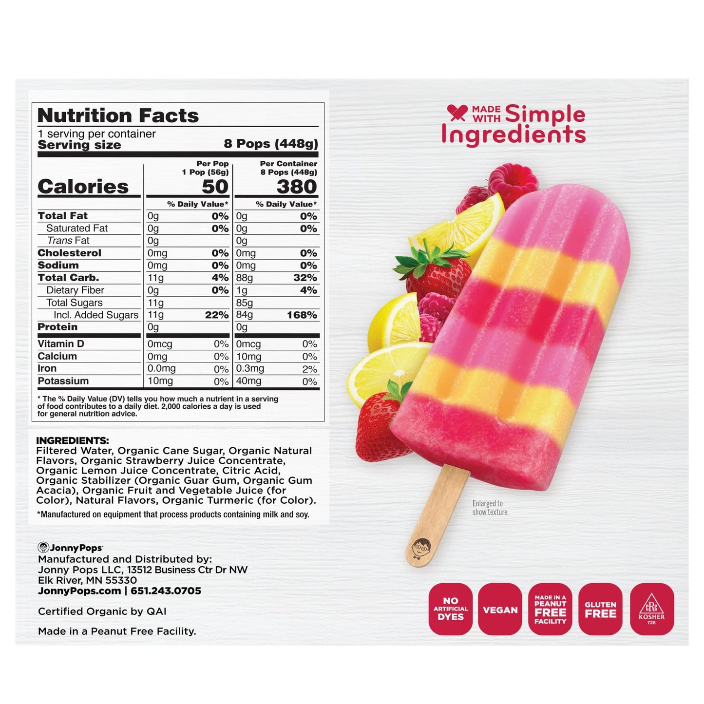 JonnyPops Organic Very Berry Lemonade Frozen Pops 8ct