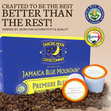 Dancing Moon Coffee Pods - Premiere Blend Jamaica Blue Mountain Coffee Beans, Medium Roast, Compatible with Keurig KCup Brewers, Small-Batch Crafted