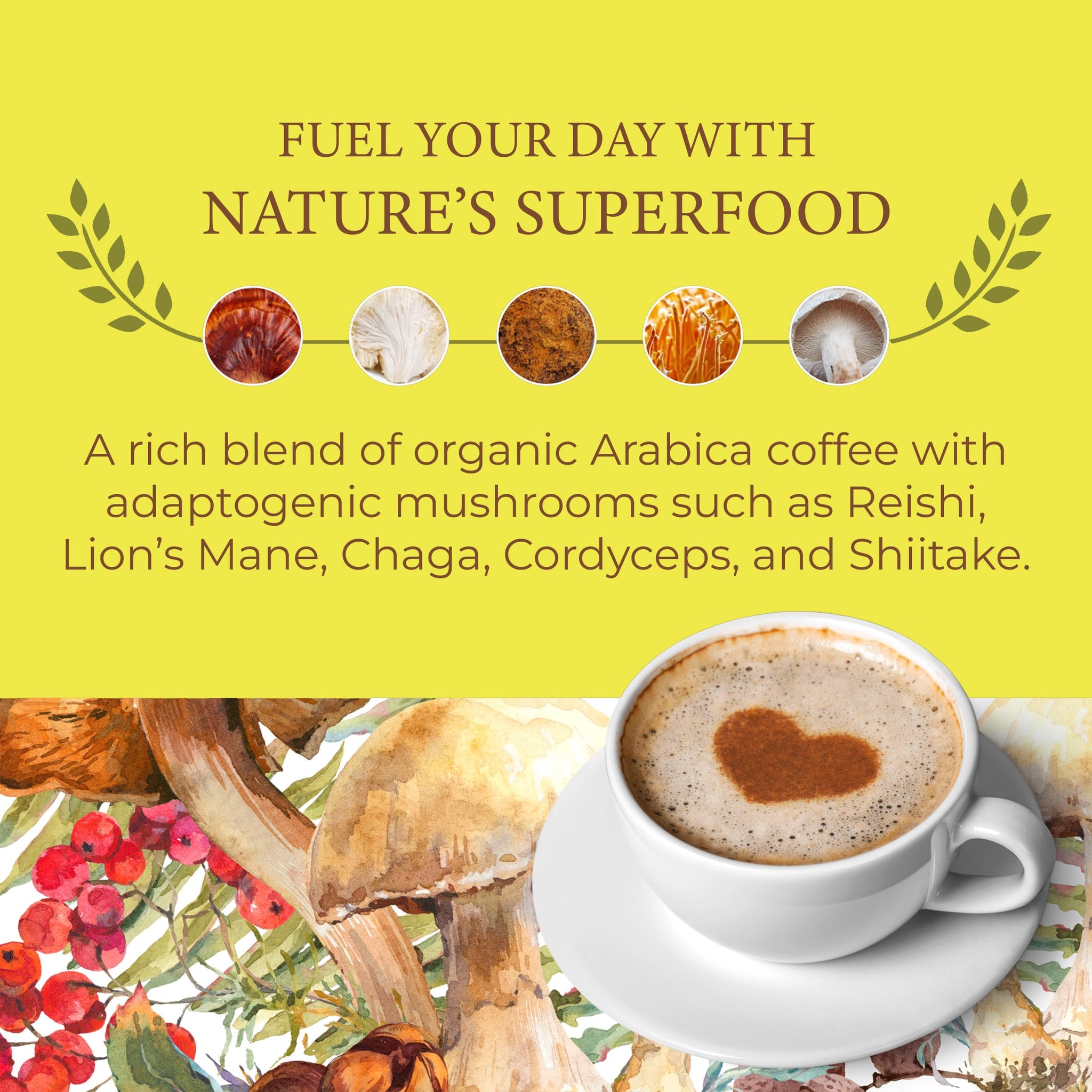 Sporganix Organic Mushroom Coffee - Instant Arabica with 5 Functional Mushrooms (Lion’s Mane, Reishi, Chaga, Cordyceps, Shiitake) - Unsweetened