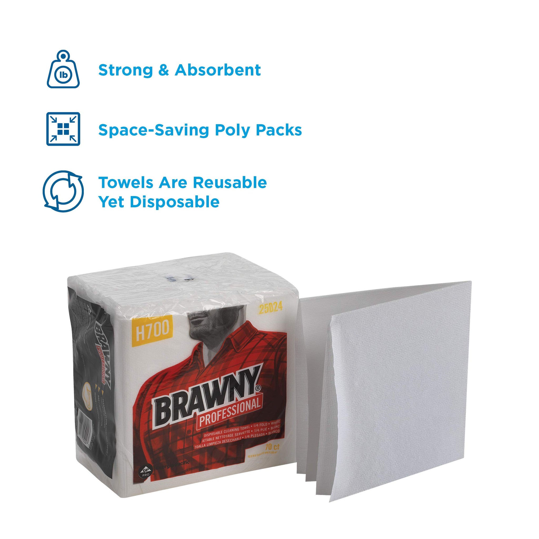 Georgia-Pacific Professional 25024 Brawny Industrial Heavy Duty Qrtrfld Shop Towels, 13x13, White, 70 Per Pack (Case of 12 Packs)