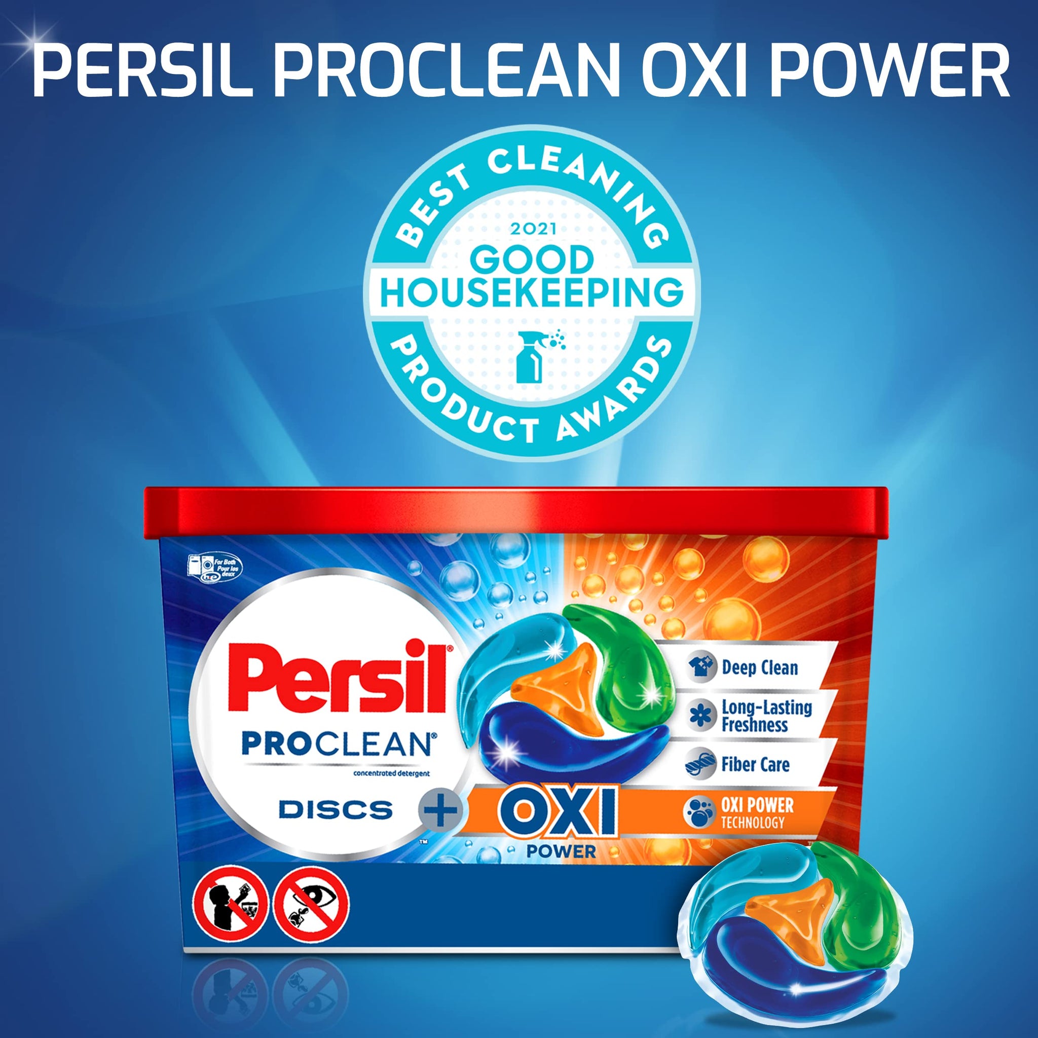 Persil ProClean Discs Laundry Detergent Pacs, Oxi, High Efficiency (HE) Compatible, Laundry Soap, 15 Count
