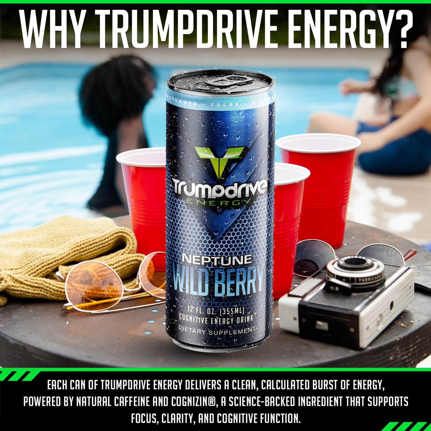 TRUMPDRIVE ENERGY Cognitive Energy Drink Nootropic Formula, Sun Mango Pineapple 12 Fl Oz (Pack of 12) 200mg Natural Caffeine, Fueling Mind Over