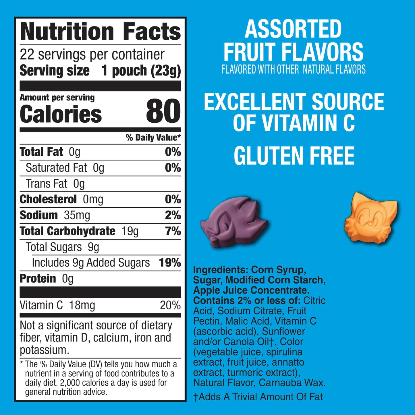 Sonic The Hedgehog Fruit Flavored Snacks, Treat Pouches, Gluten Free Snack, Value Pack, 22 Ct, 17.6 oz