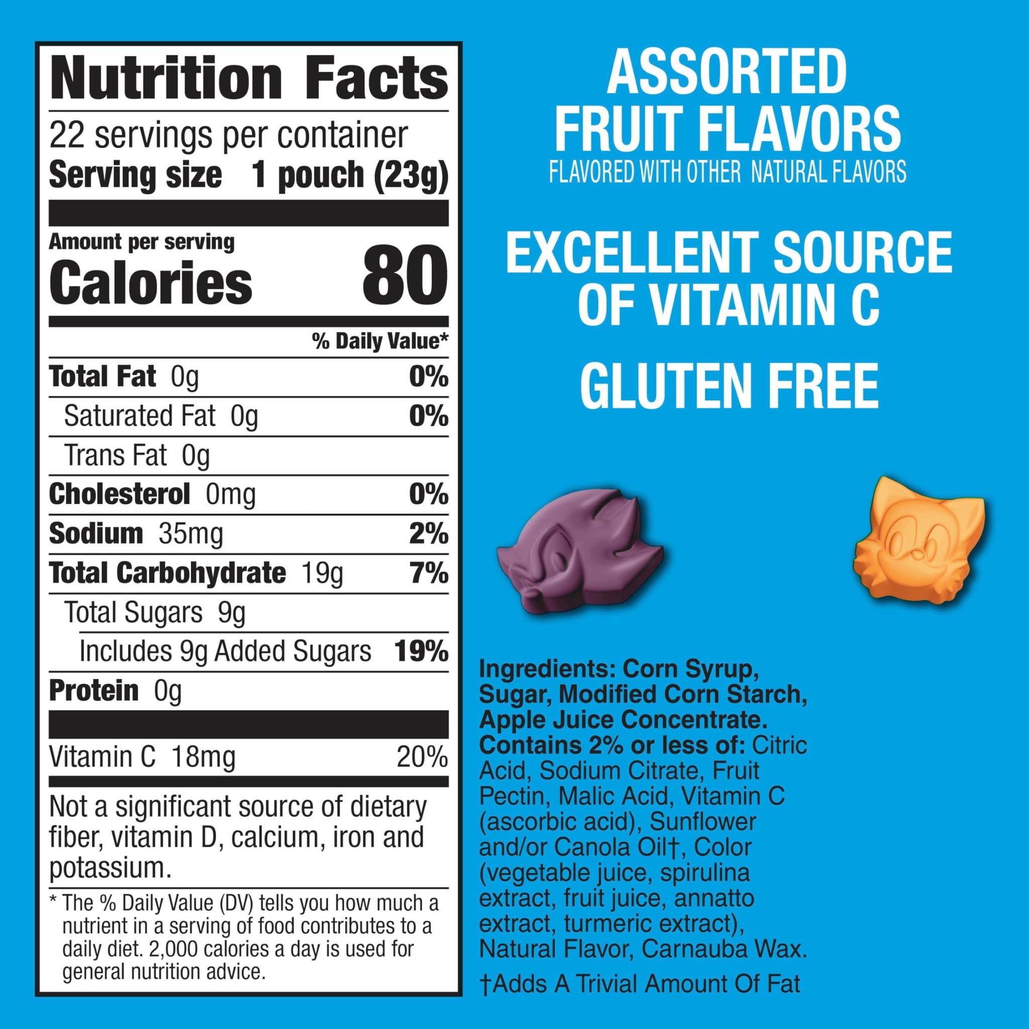 Sonic The Hedgehog Fruit Flavored Snacks, Treat Pouches, Gluten Free Snack, Value Pack, 22 Ct, 17.6 oz